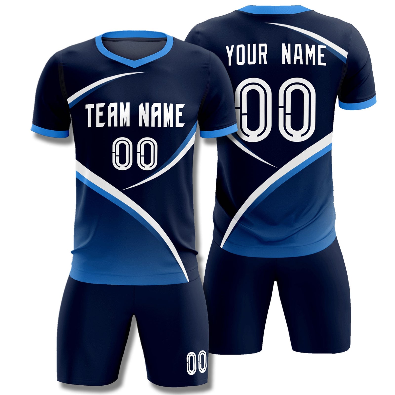 Custom Navy Powder Blue Color Block Training Uniform For Men Soccer Sets Jersey
