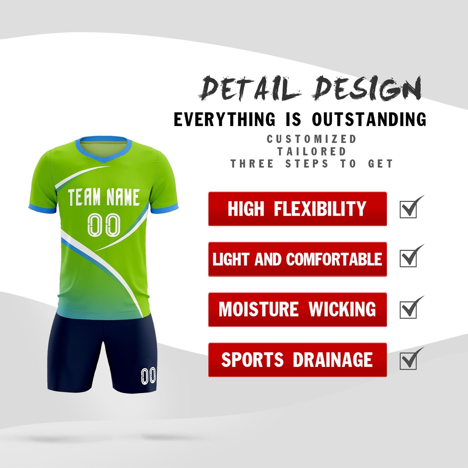 Custom Neon Green Powder Blue Color Block Training Uniform For Men Soccer Sets Jersey