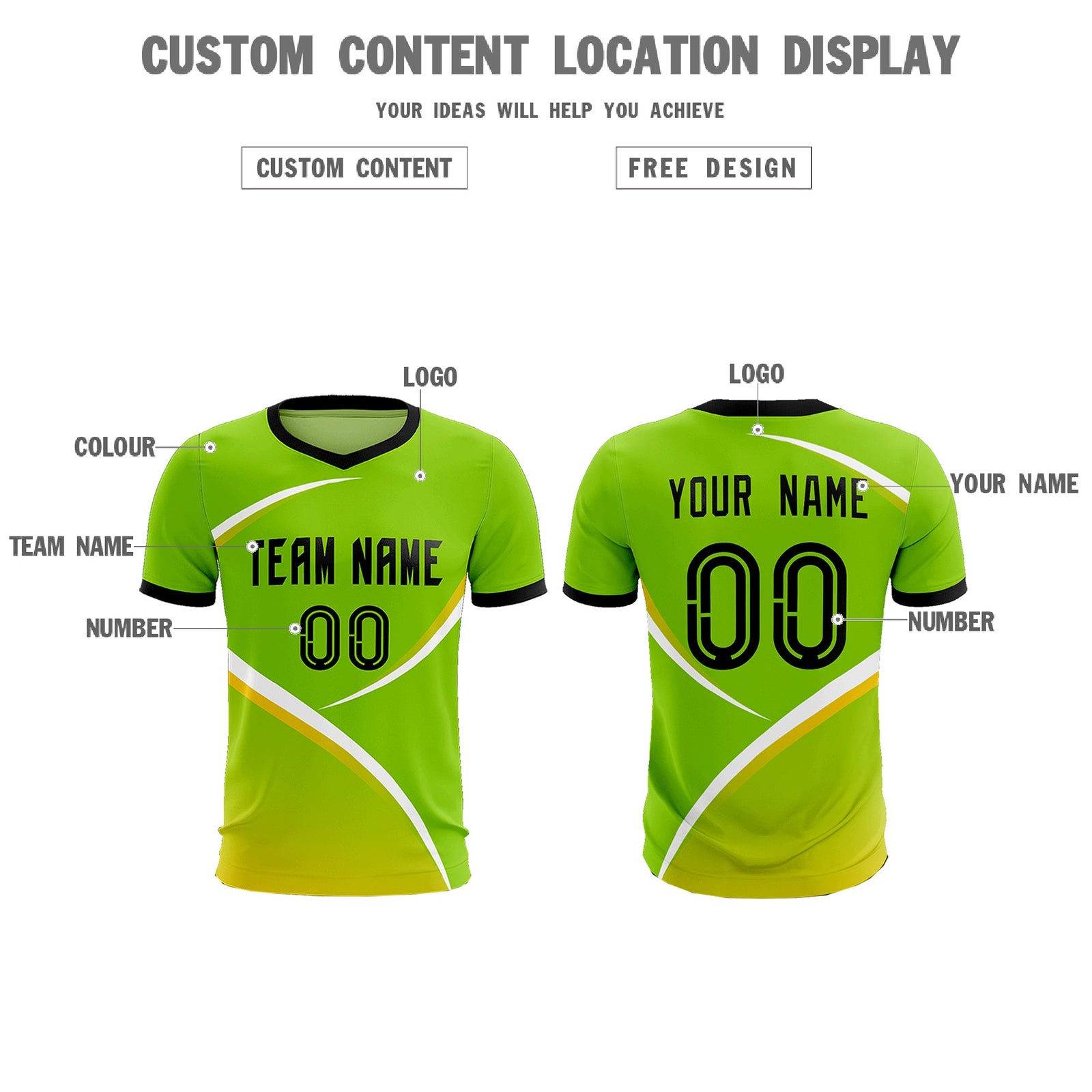 Custom Neon Green Black Color Block Training Uniform For Men Soccer Sets Jersey