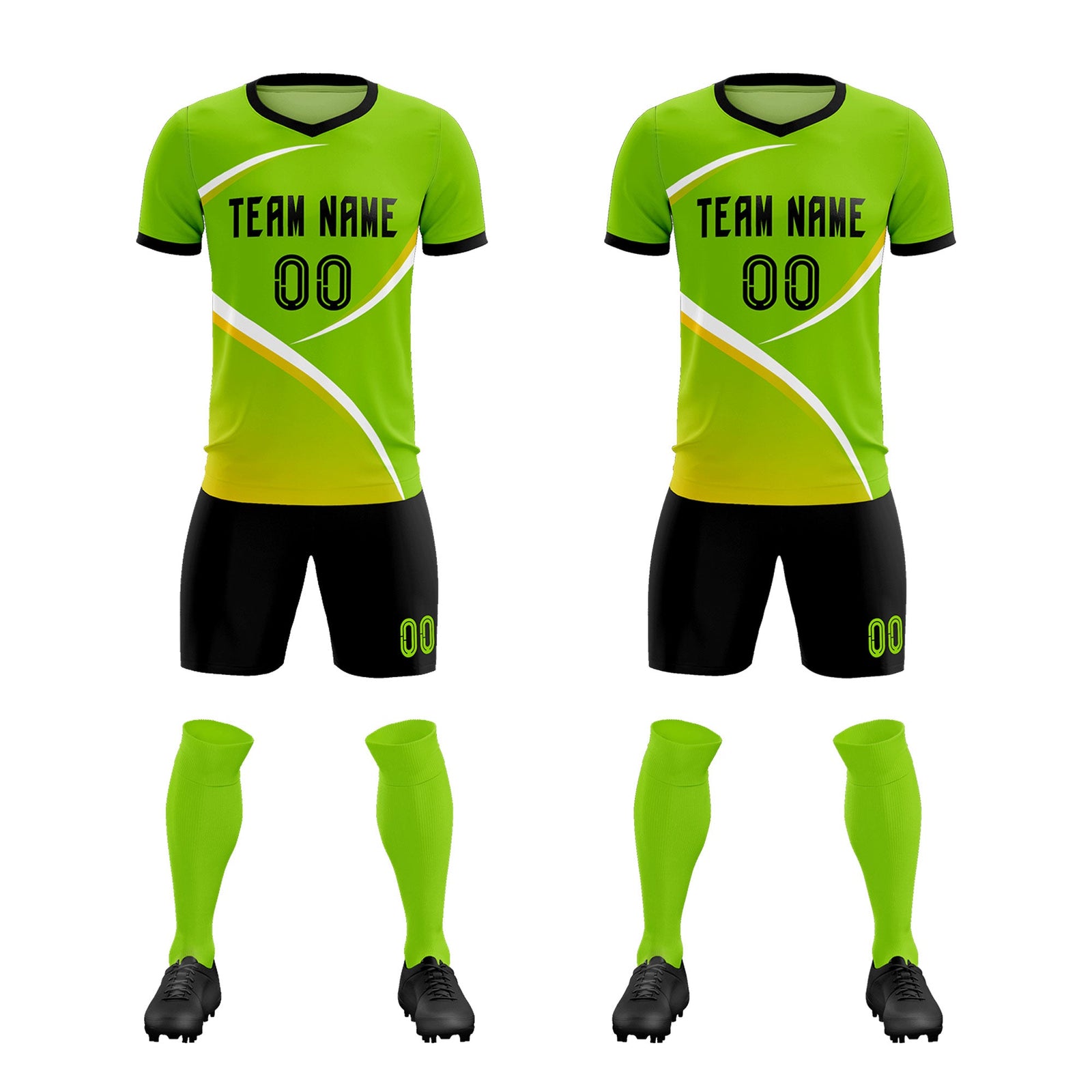 Custom Neon Green Black Color Block Training Uniform For Men Soccer Sets Jersey