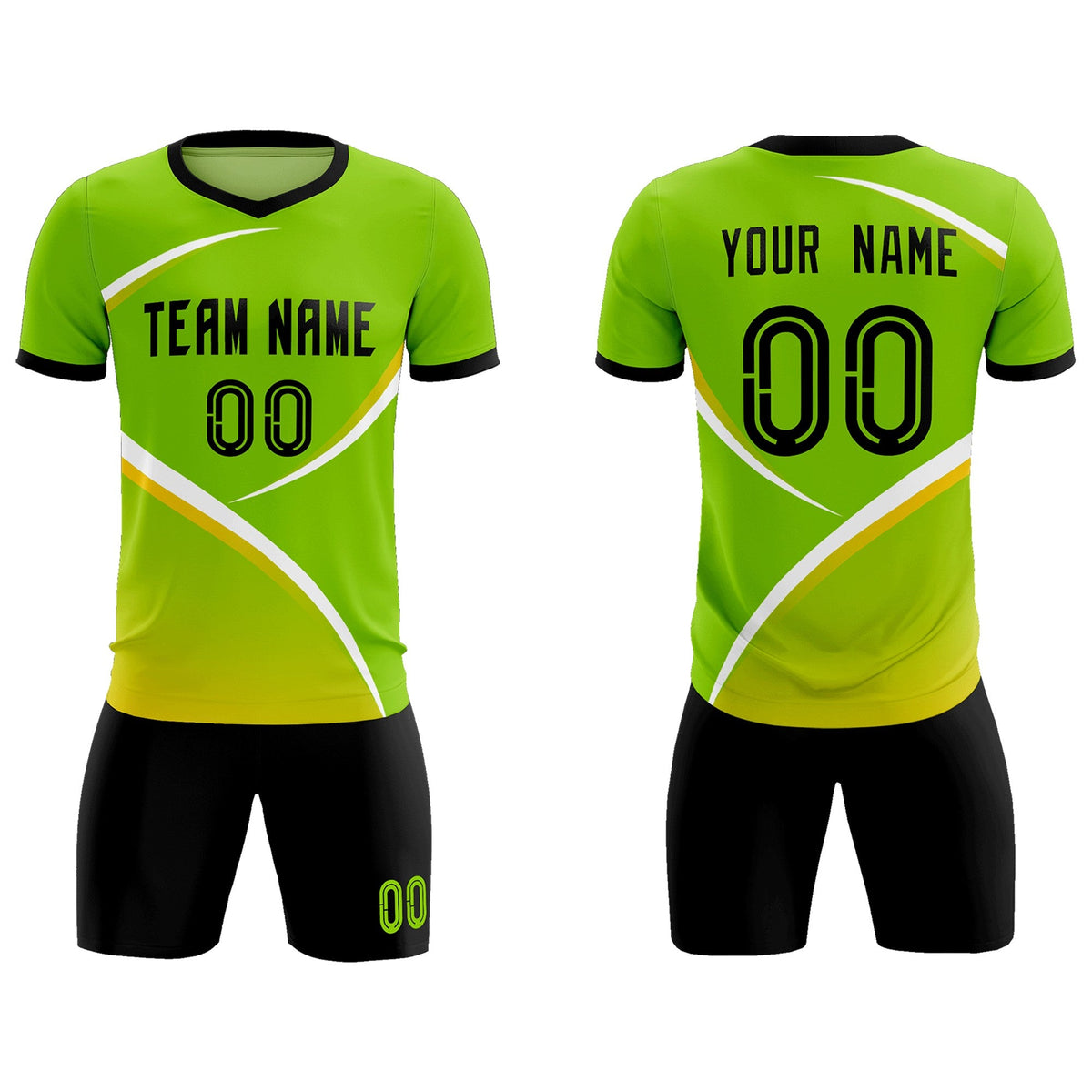 Custom Neon Green Black Color Block Training Uniform For Men Soccer Sets Jersey