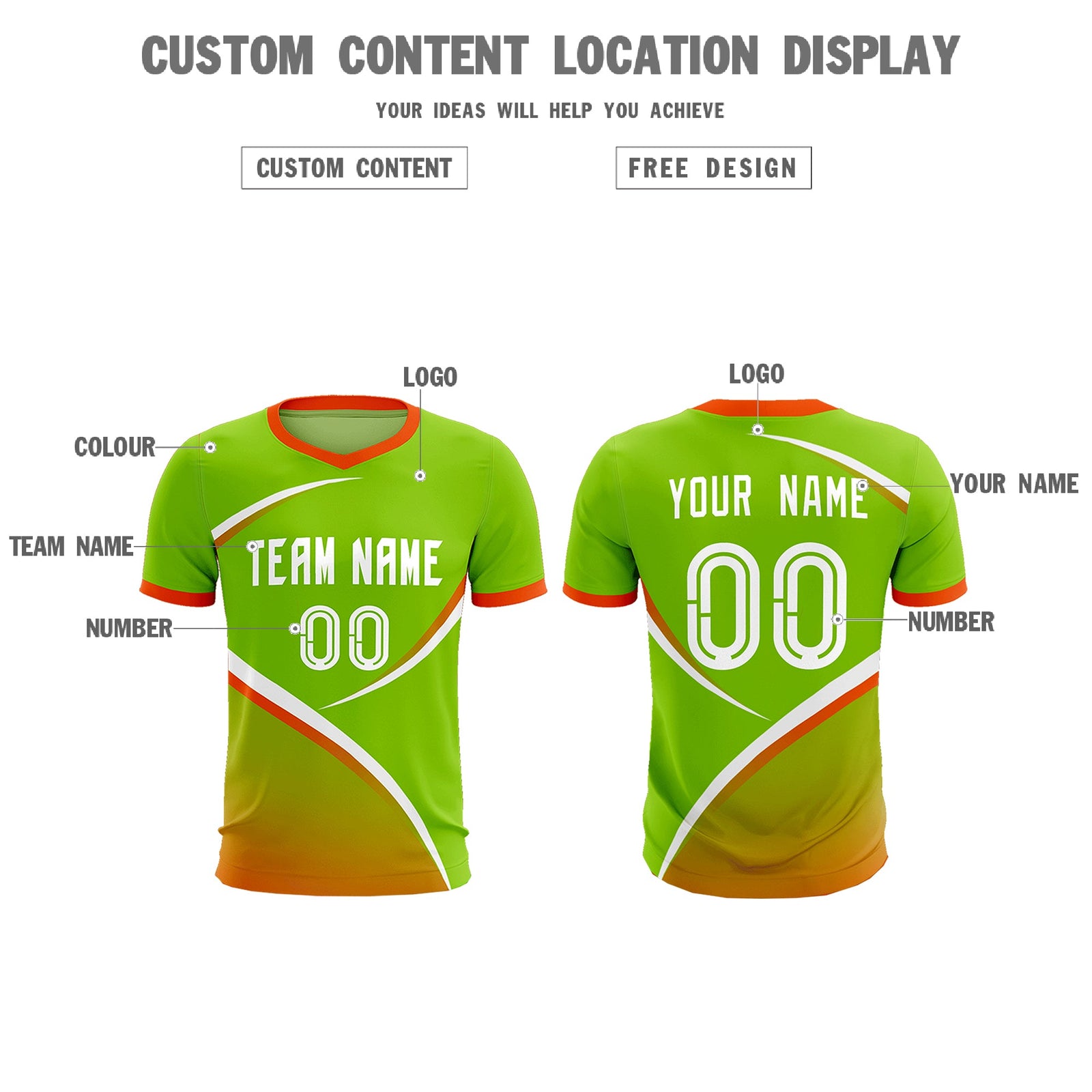 Custom Neon Green Orange Color Block Training Uniform For Men Soccer Sets Jersey