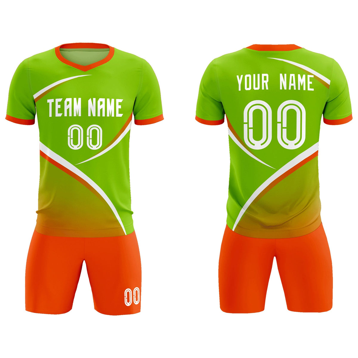 Custom Neon Green Orange Color Block Training Uniform For Men Soccer Sets Jersey