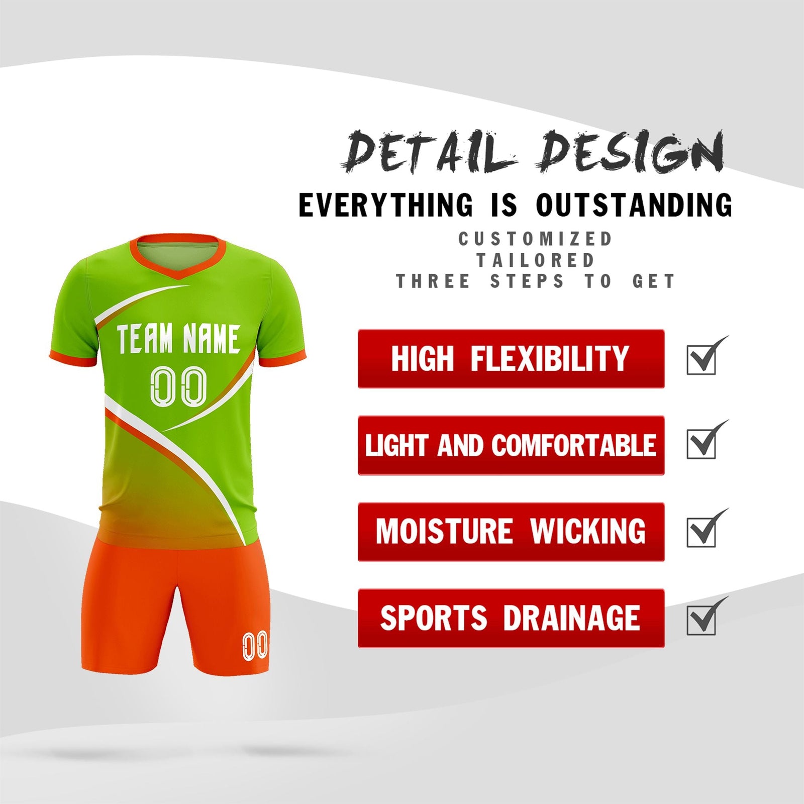 Custom Neon Green Orange Color Block Training Uniform For Men Soccer Sets Jersey