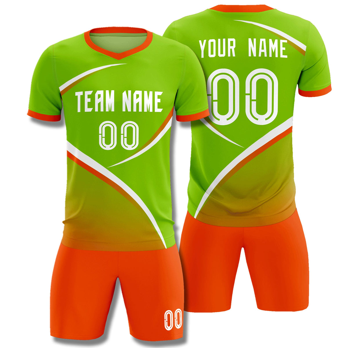Custom Neon Green Orange Color Block Training Uniform For Men Soccer Sets Jersey
