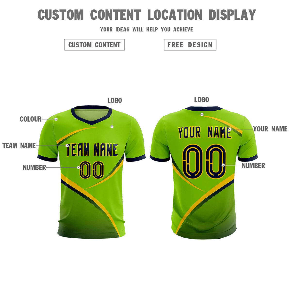 Custom Neon Green Navy Color Block Training Uniform For Men Soccer Sets Jersey