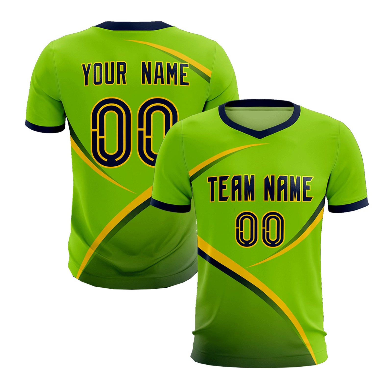 Custom Neon Green Navy Color Block Training Uniform For Men Soccer Sets Jersey