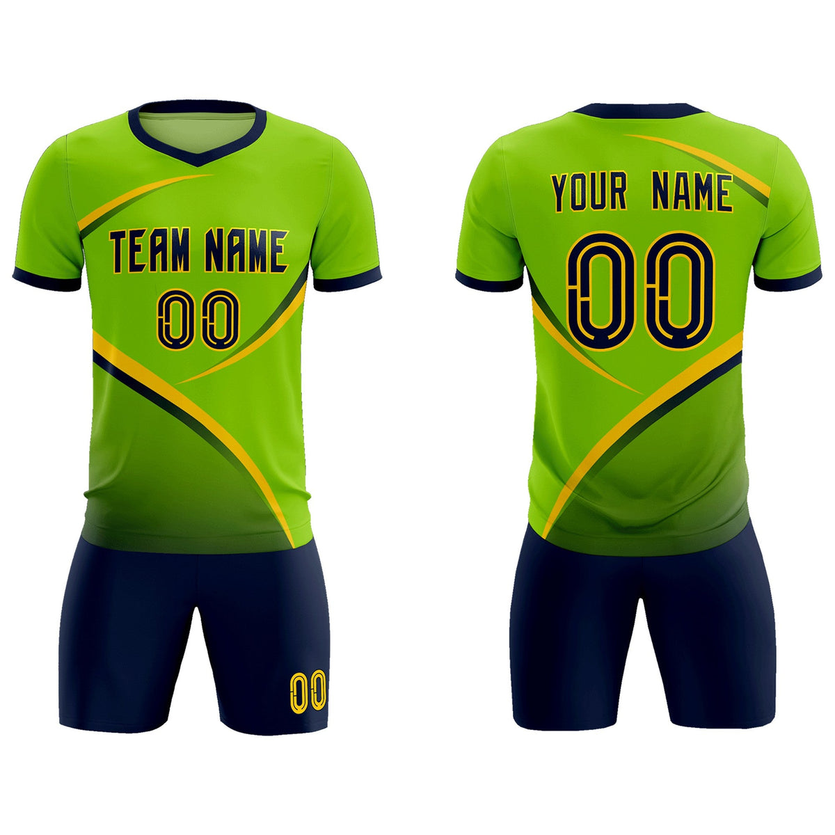 Custom Neon Green Navy Color Block Training Uniform For Men Soccer Sets Jersey