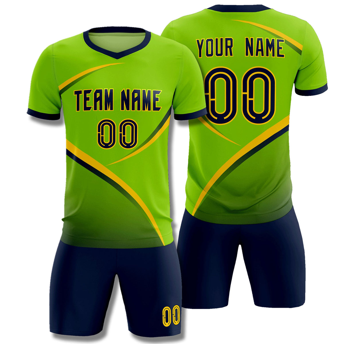 Custom Neon Green Navy Color Block Training Uniform For Men Soccer Sets Jersey