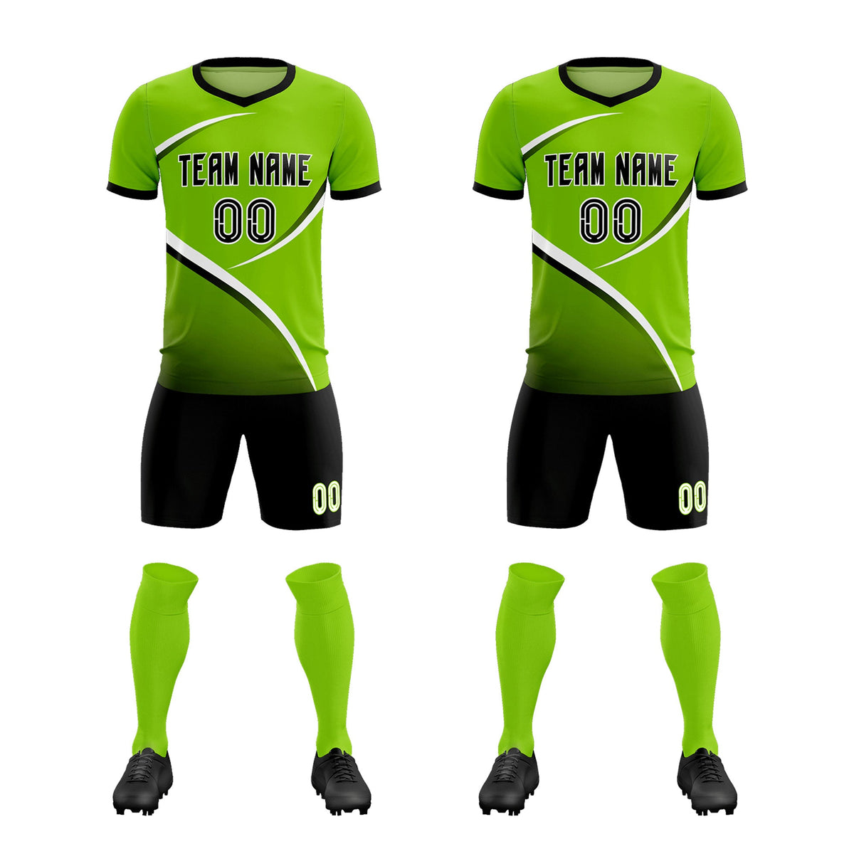 Custom Neon Green Black Color Block Training Uniform For Men Soccer Sets Jersey