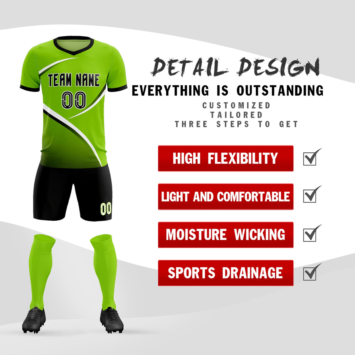 Custom Neon Green Black Color Block Training Uniform For Men Soccer Sets Jersey