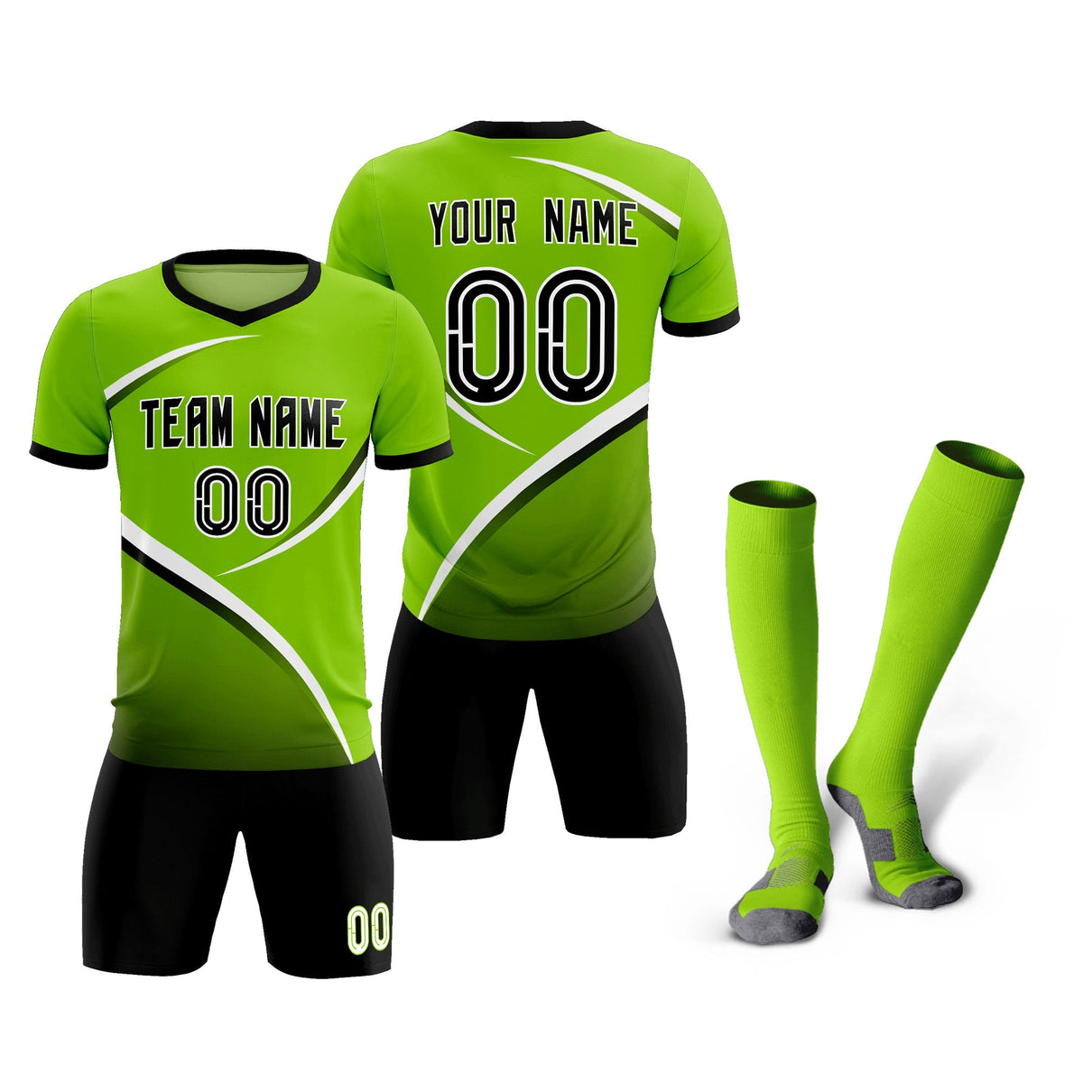 Custom Neon Green Black Color Block Training Uniform For Men Soccer Sets Jersey