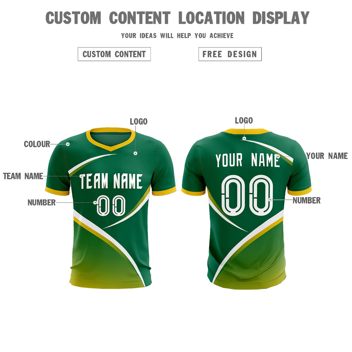 Custom Kelly Green Gold Color Block Training Uniform For Men Soccer Sets Jersey