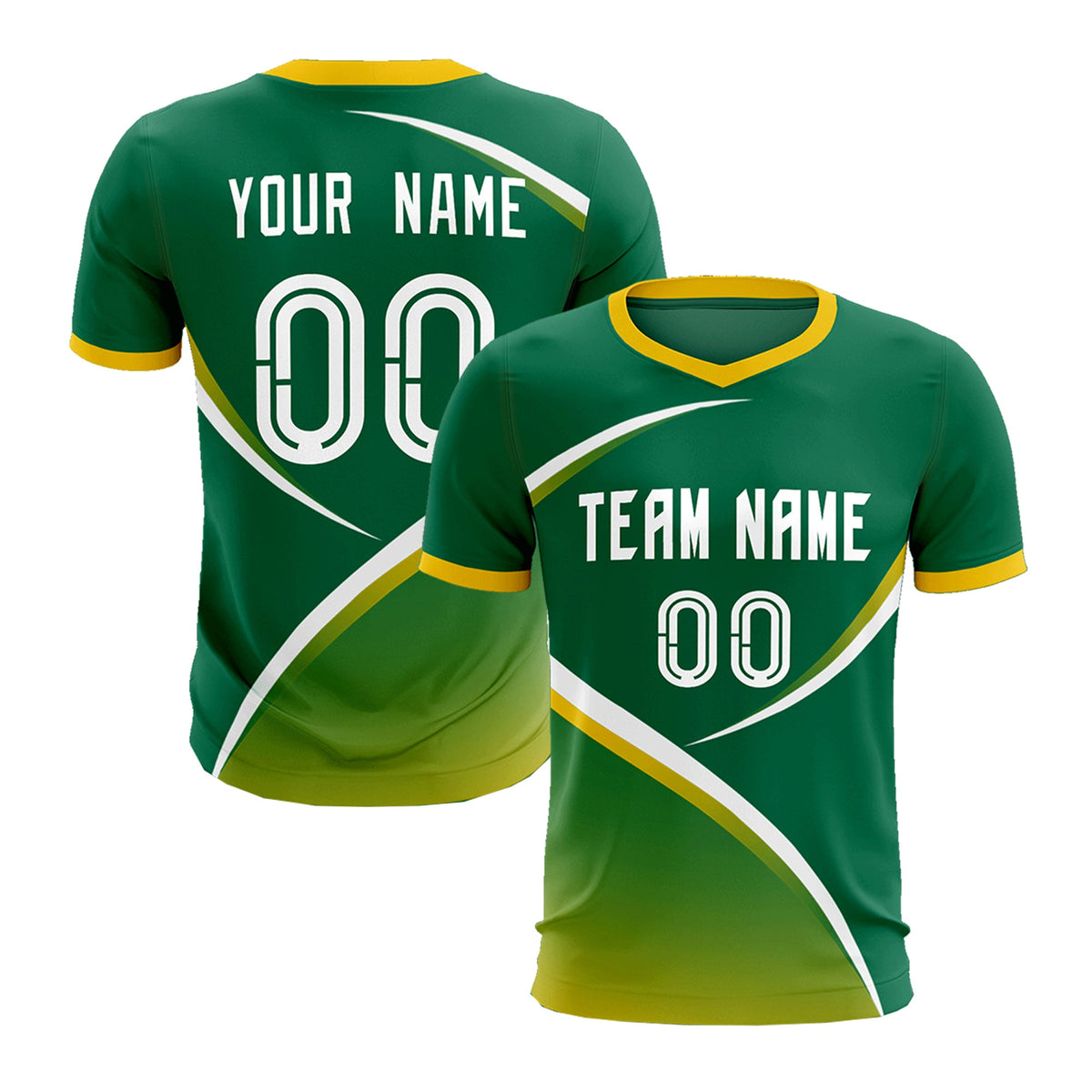Custom Kelly Green Gold Color Block Training Uniform For Men Soccer Sets Jersey