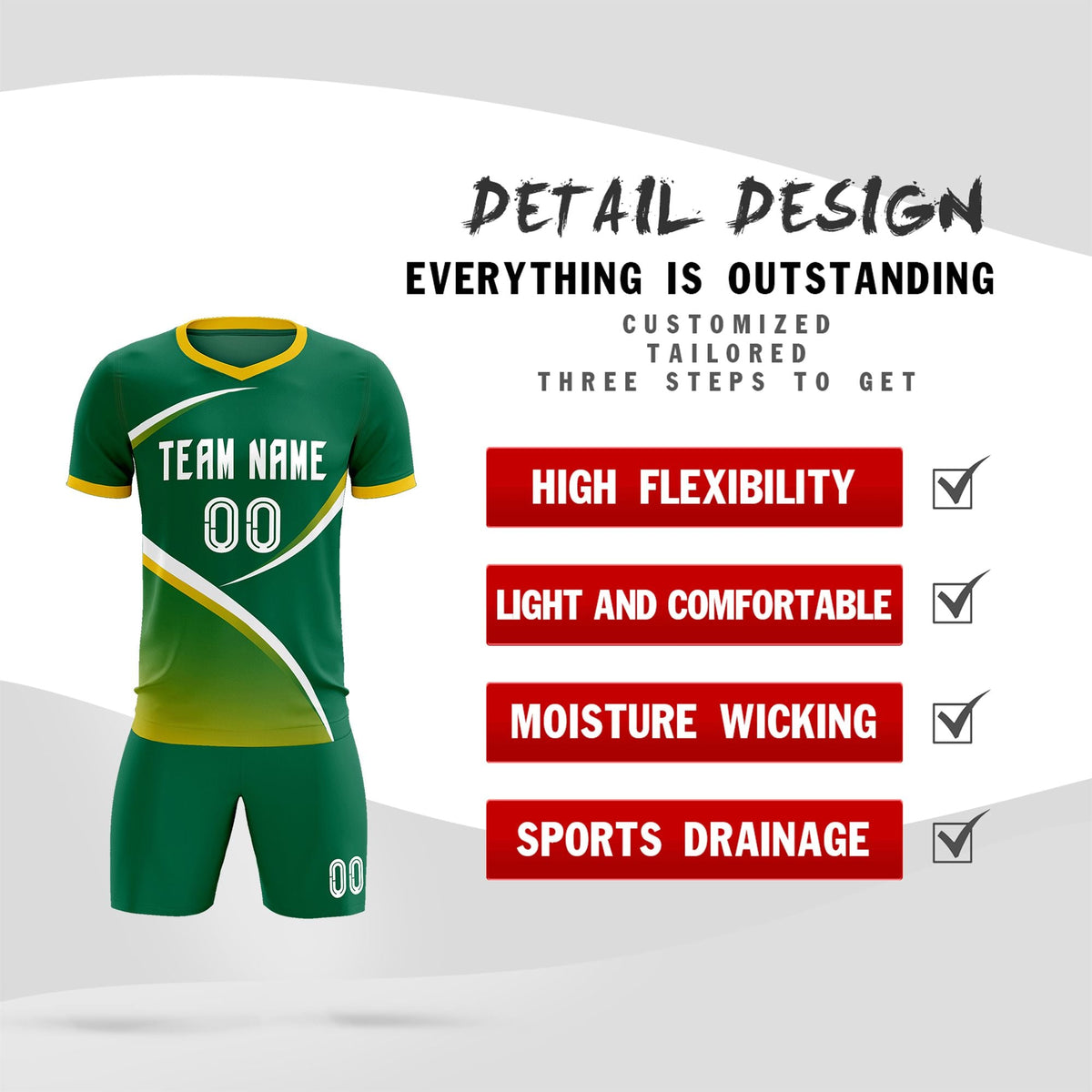 Custom Kelly Green Gold Color Block Training Uniform For Men Soccer Sets Jersey