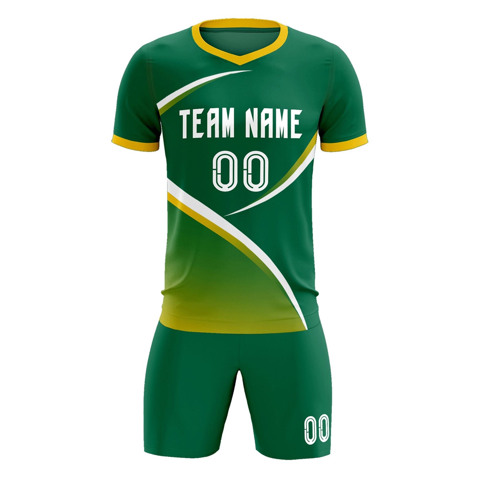 Custom Kelly Green Gold Color Block Training Uniform For Men Soccer Sets Jersey