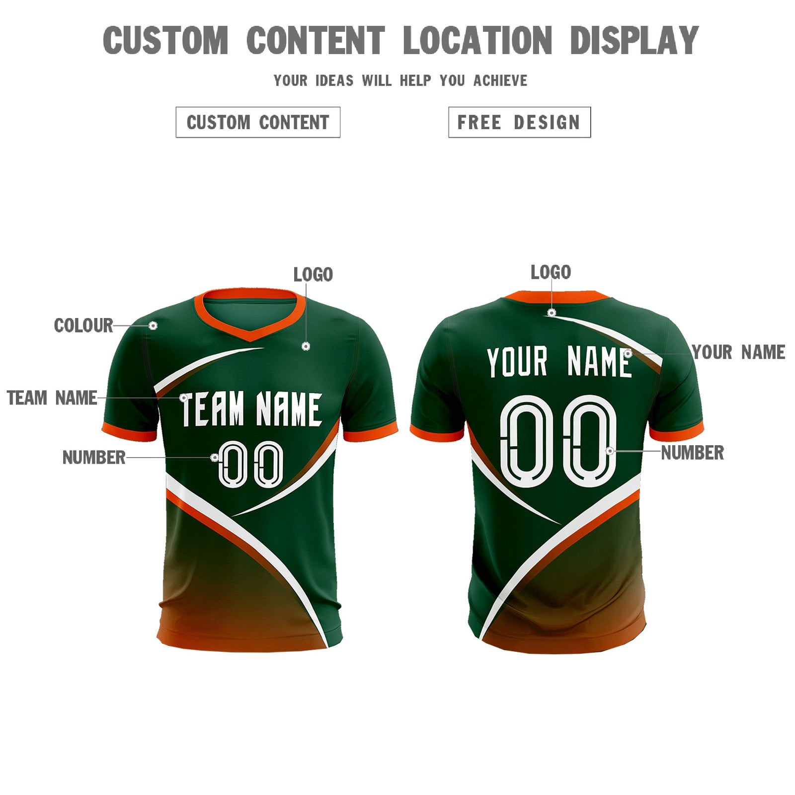 Custom Green Orange Color Block Training Uniform For Men Soccer Sets Jersey
