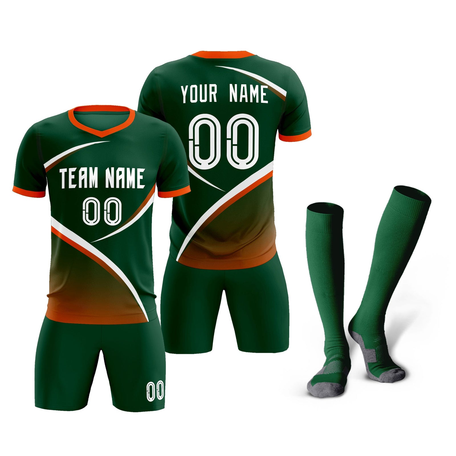 Custom Green Orange Color Block Training Uniform For Men Soccer Sets Jersey