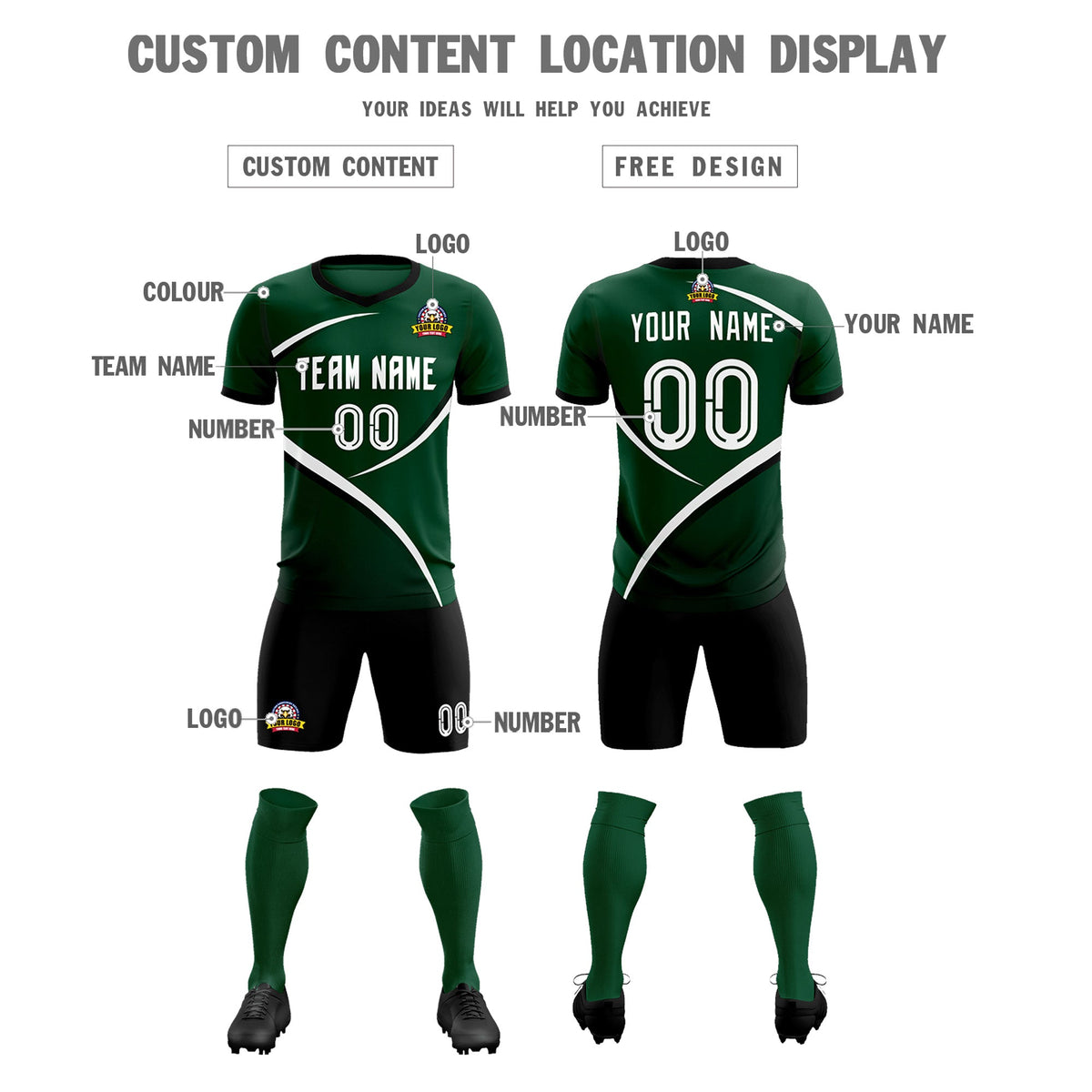 Custom Green Black Color Block Training Uniform For Men Soccer Sets Jersey