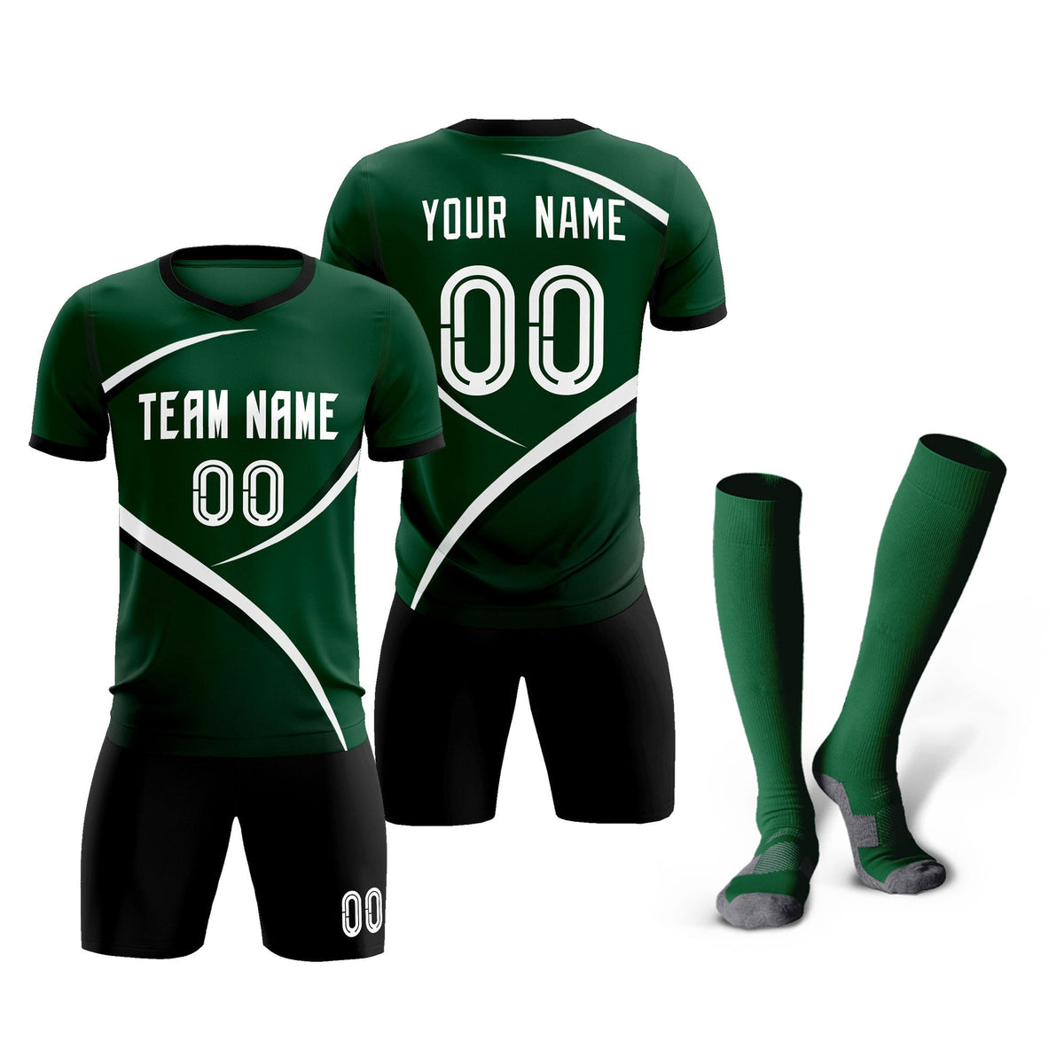 Custom Green Black Color Block Training Uniform For Men Soccer Sets Jersey