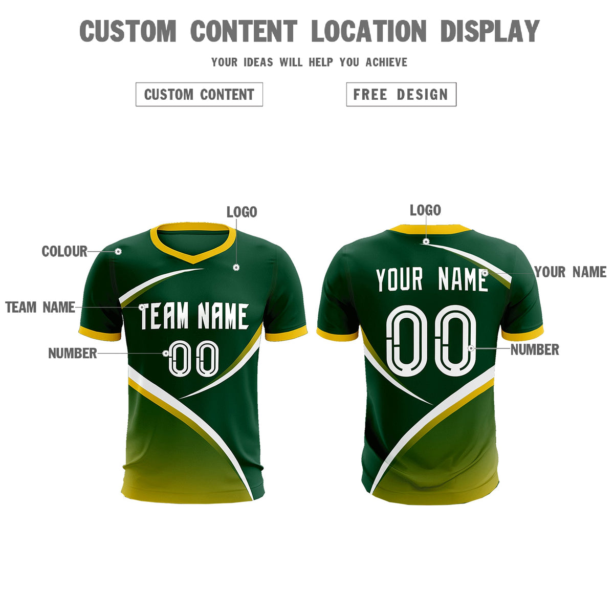 Custom Green Gold Color Block Training Uniform For Men Soccer Sets Jersey