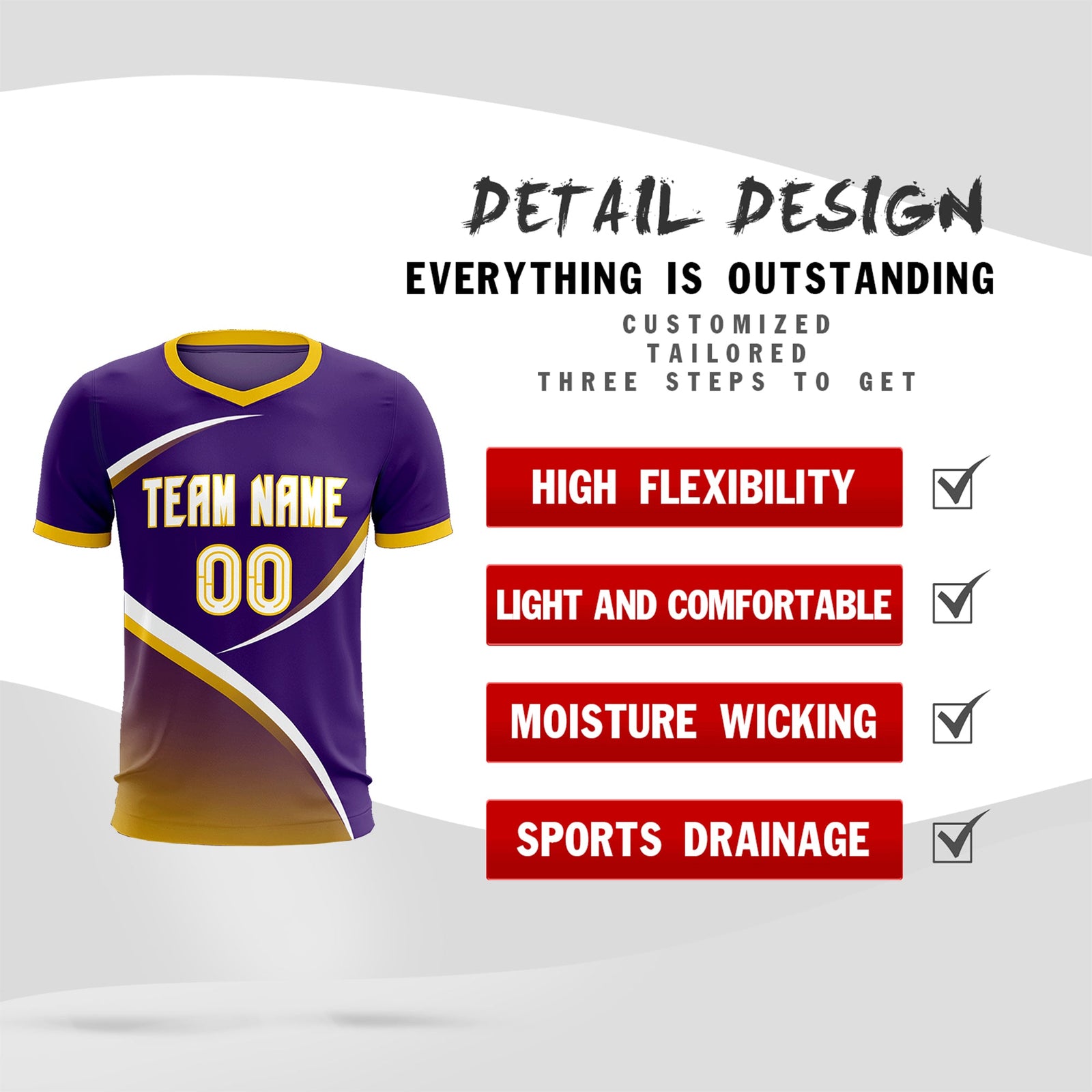 Custom Purple Gold Color Block Training Uniform For Men Soccer Sets Jersey