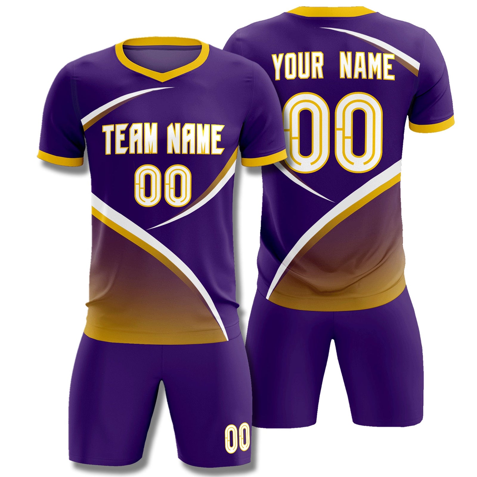 Custom Purple Gold Color Block Training Uniform For Men Soccer Sets Jersey