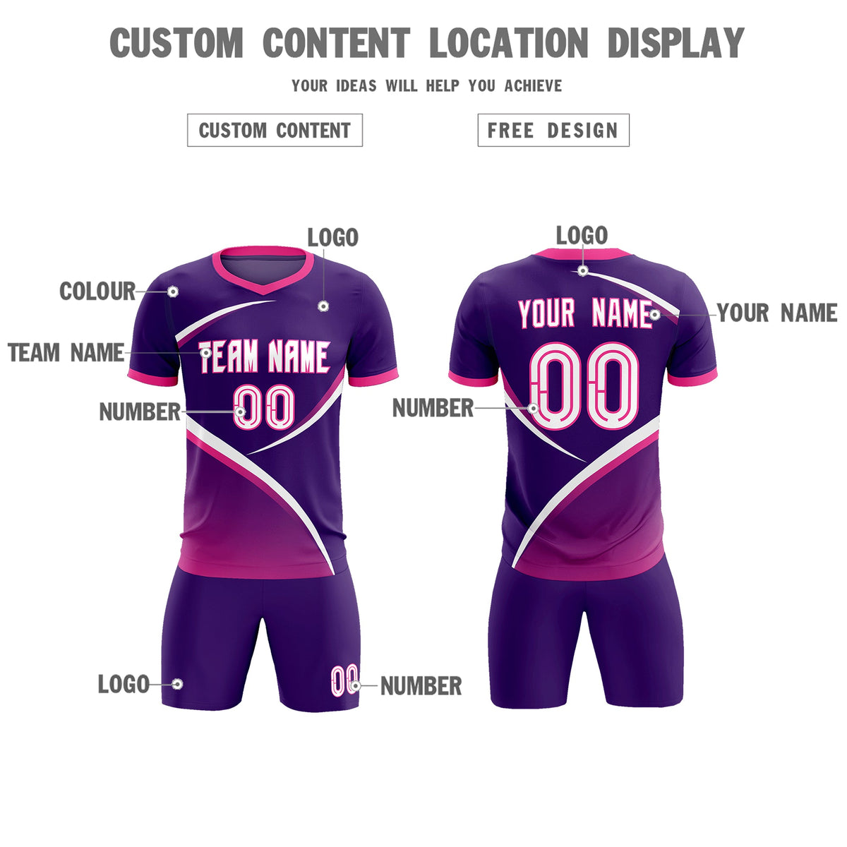 Custom Purple Pink Color Block Training Uniform For Men Soccer Sets Jersey