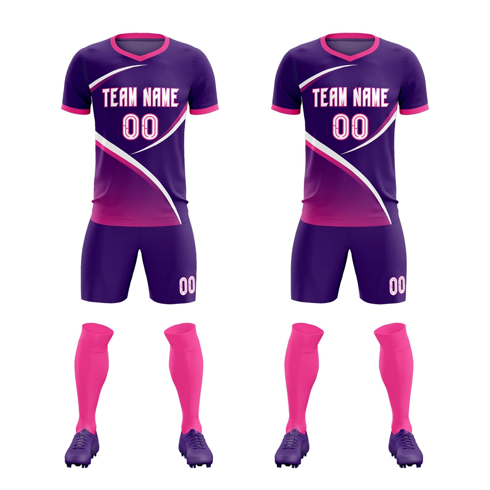 Custom Purple Pink Color Block Training Uniform For Men Soccer Sets Jersey