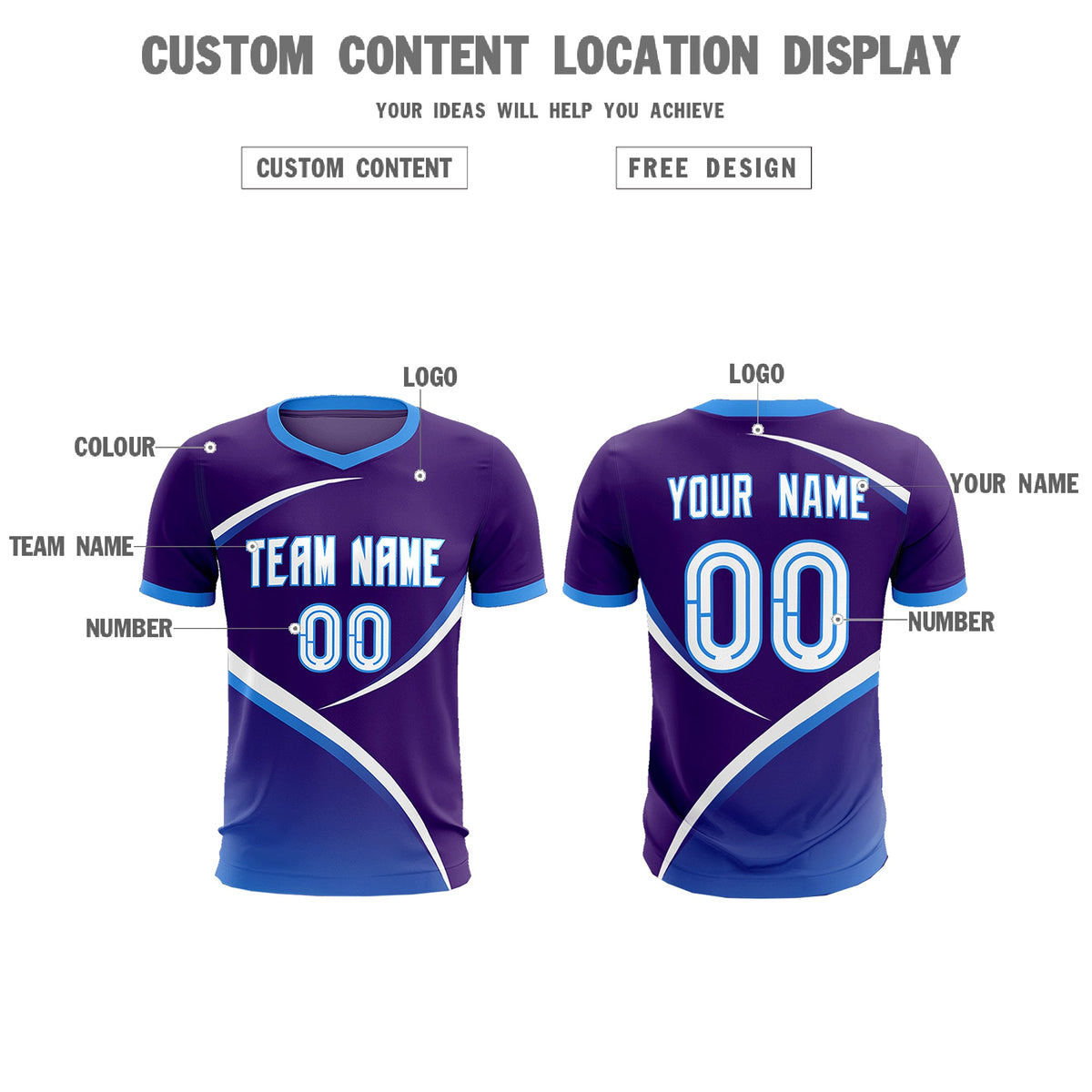 Custom Purple Powder Blue Color Block Training Uniform For Men Soccer Sets Jersey
