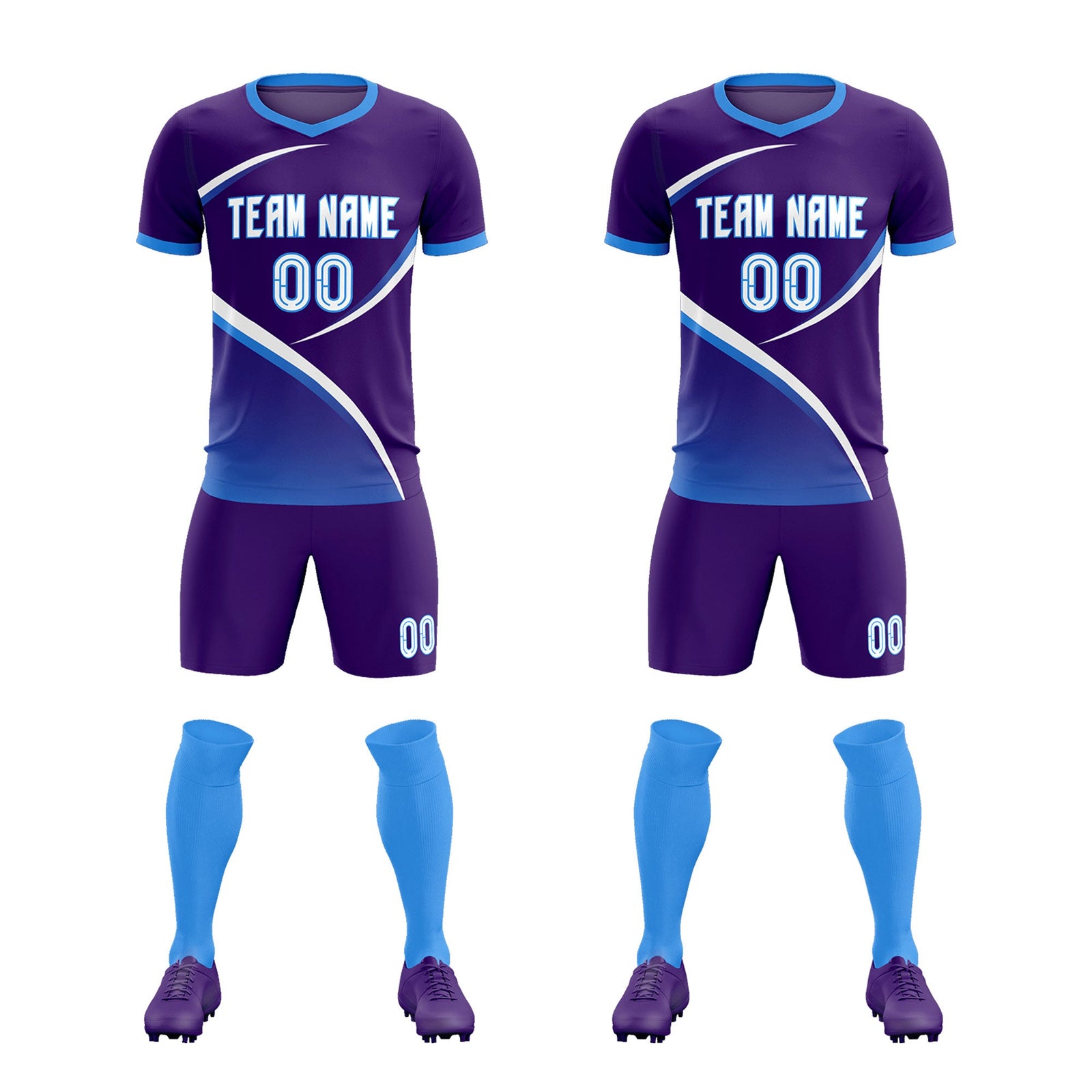 Custom Purple Powder Blue Color Block Training Uniform For Men Soccer Sets Jersey