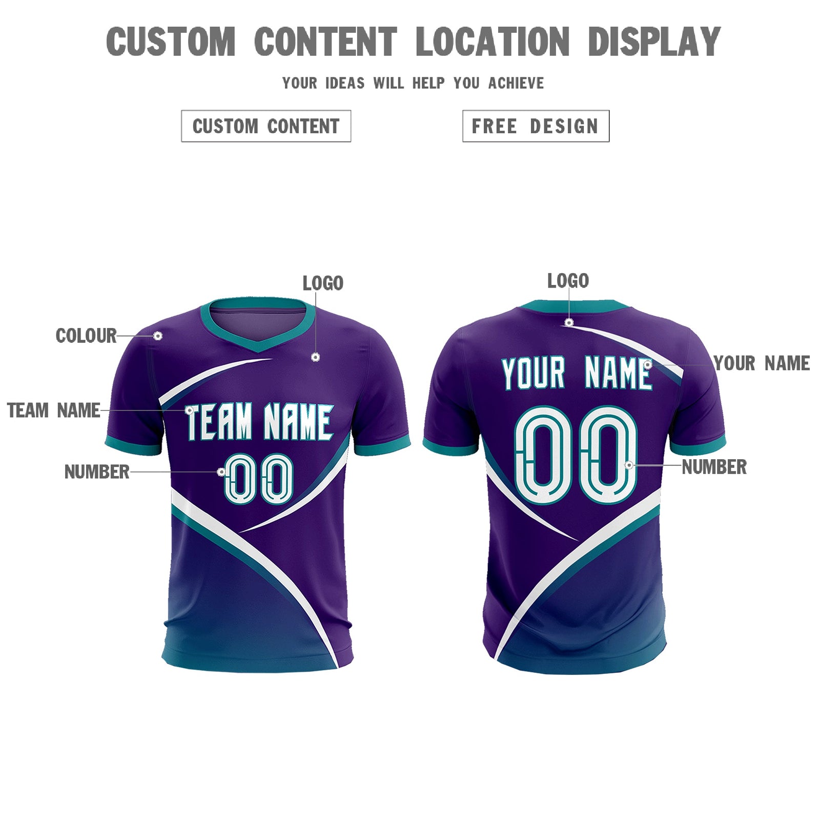 Custom Purple Aqua Color Block Training Uniform For Men Soccer Sets Jersey