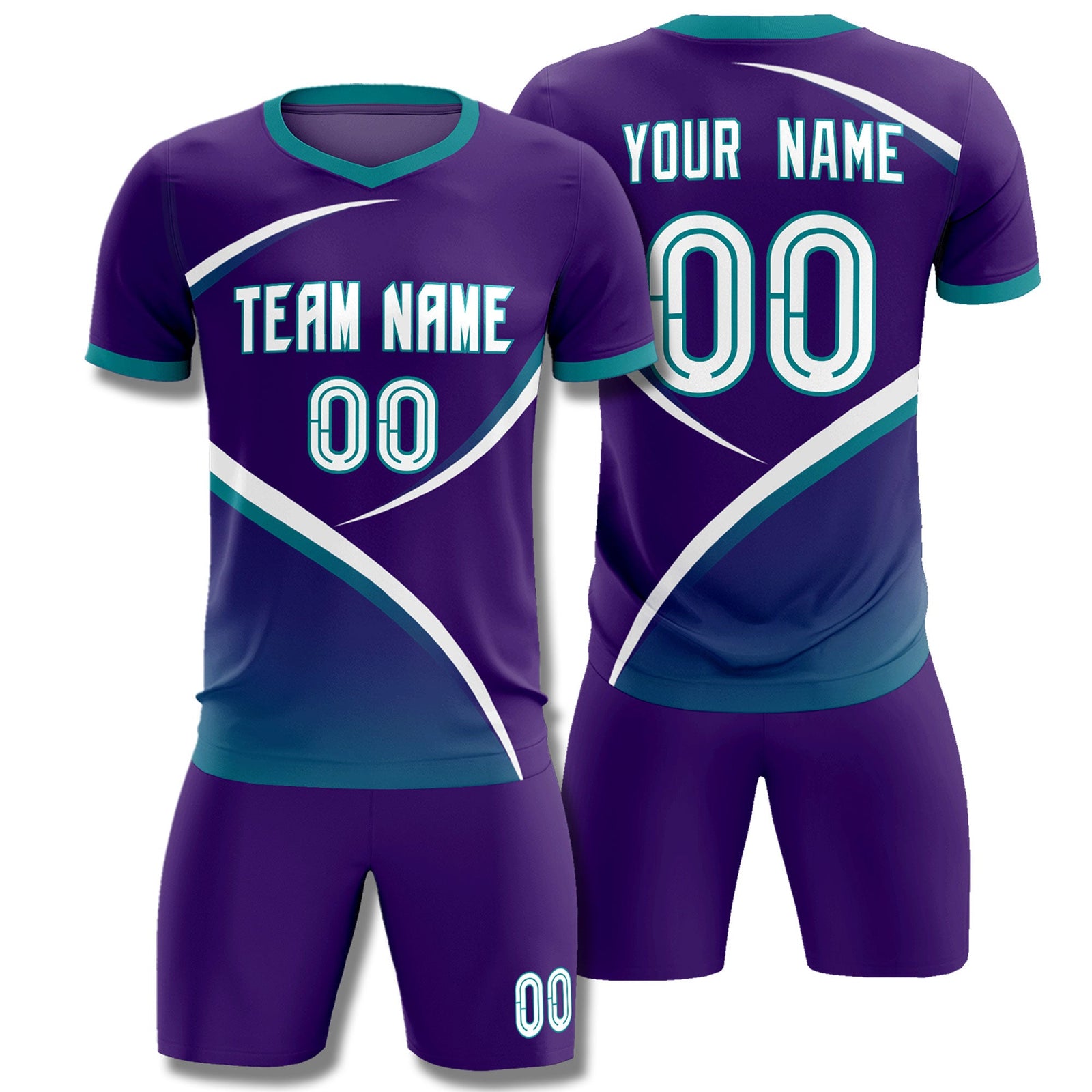 Custom Purple Aqua Color Block Training Uniform For Men Soccer Sets Jersey