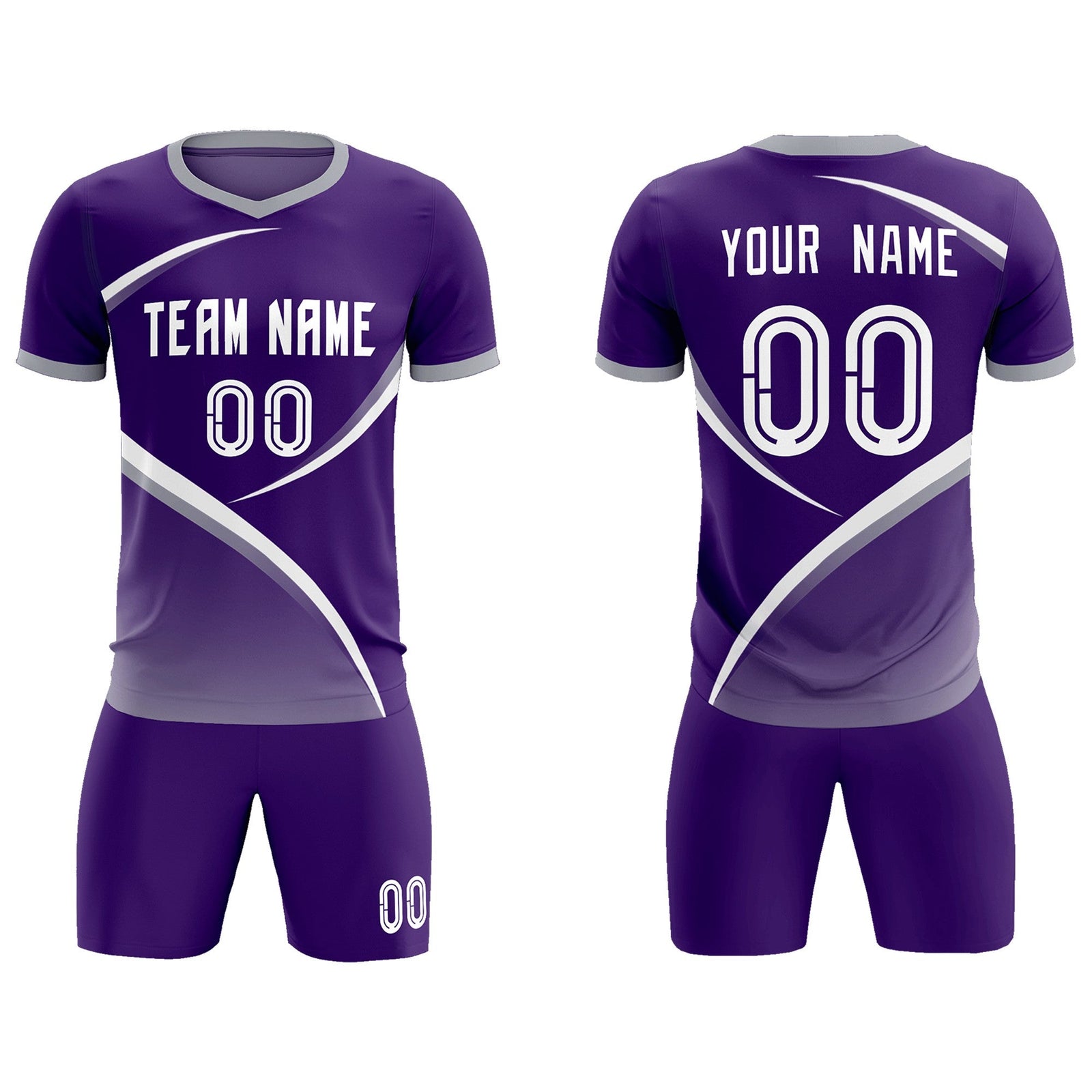 Custom Purple Gray Color Block Training Uniform For Men Soccer Sets Jersey