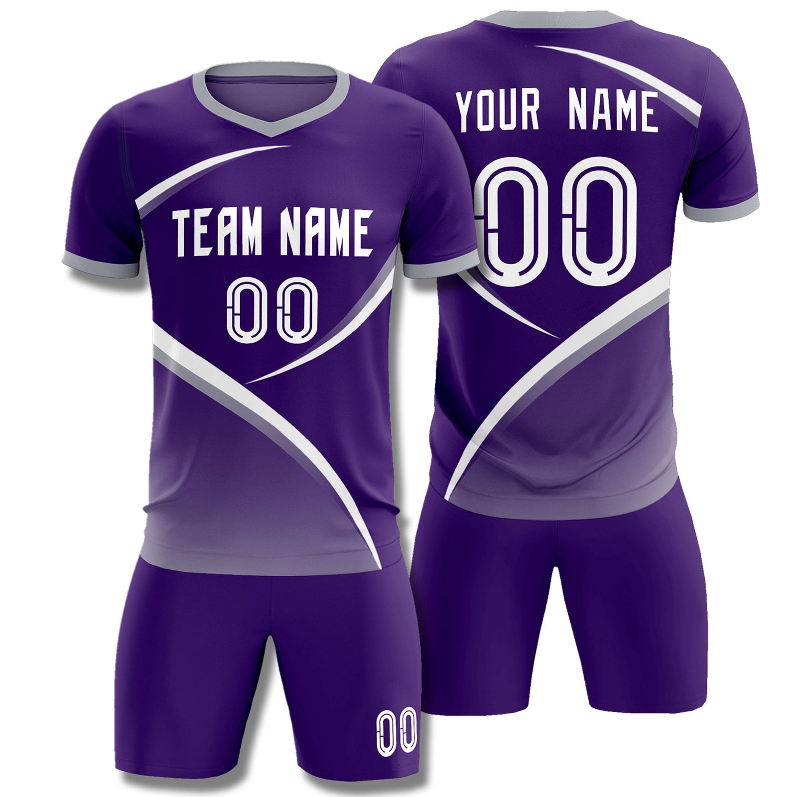 Custom Purple Gray Color Block Training Uniform For Men Soccer Sets Jersey