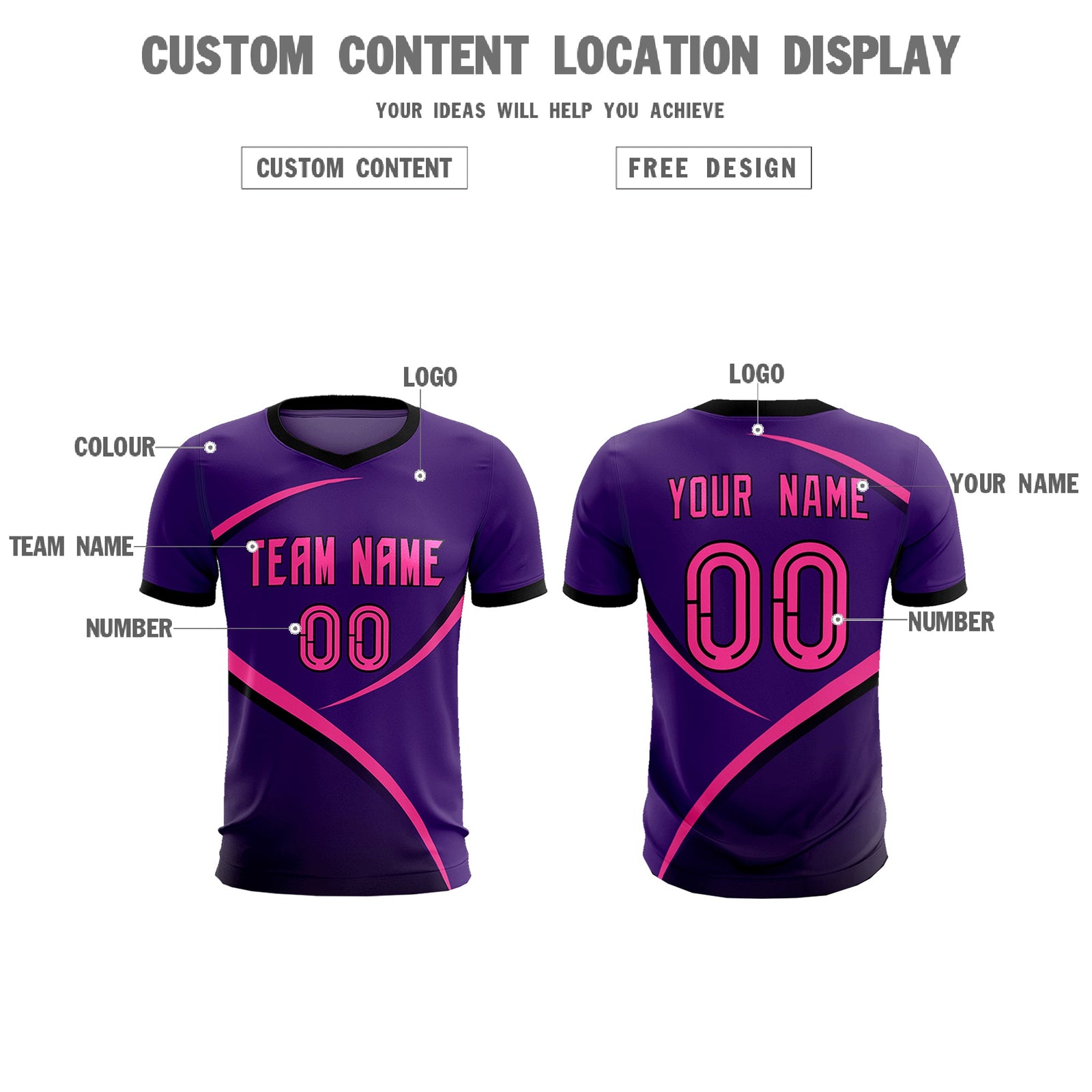 Custom Purple Black Color Block Training Uniform For Men Soccer Sets Jersey