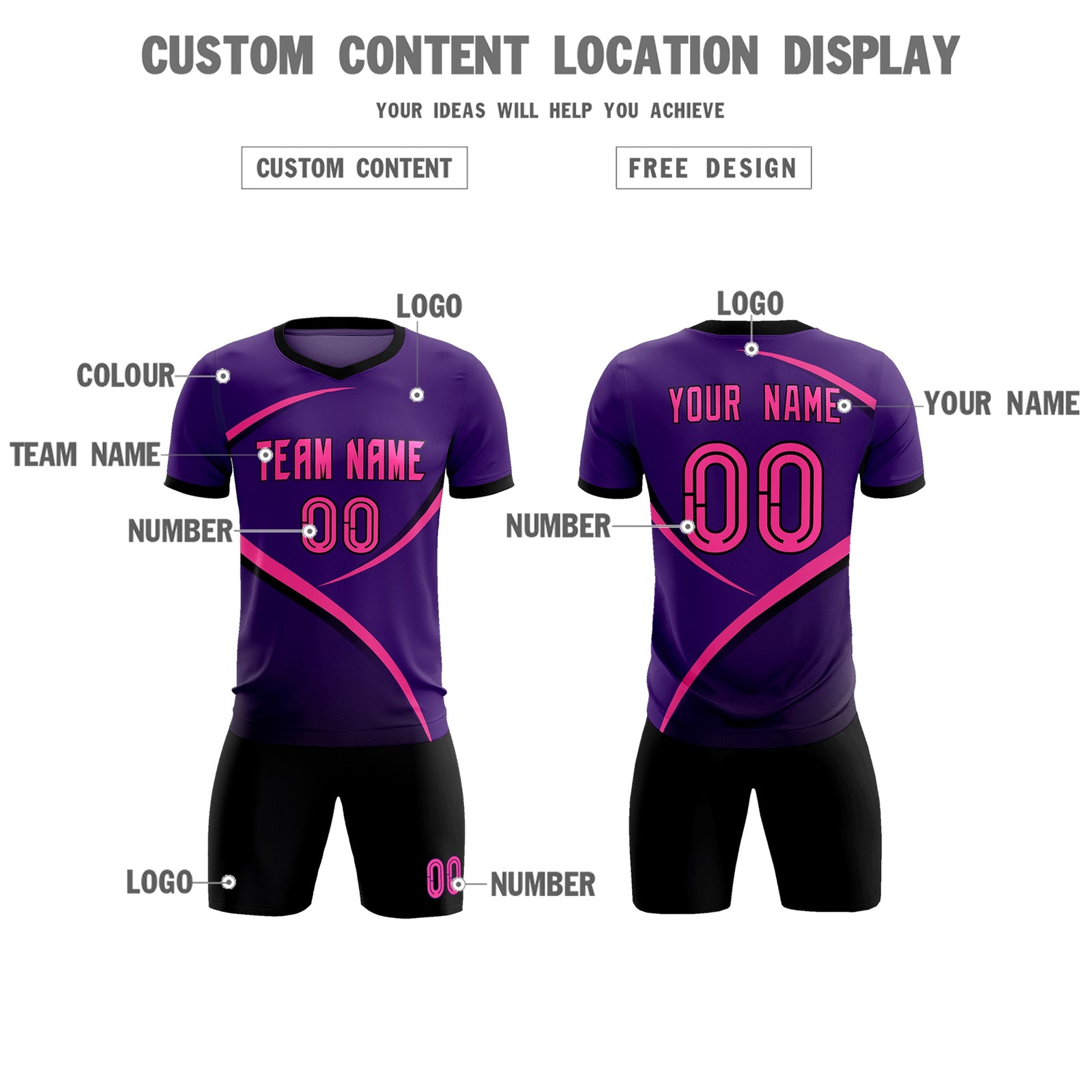 Custom Purple Black Color Block Training Uniform For Men Soccer Sets Jersey