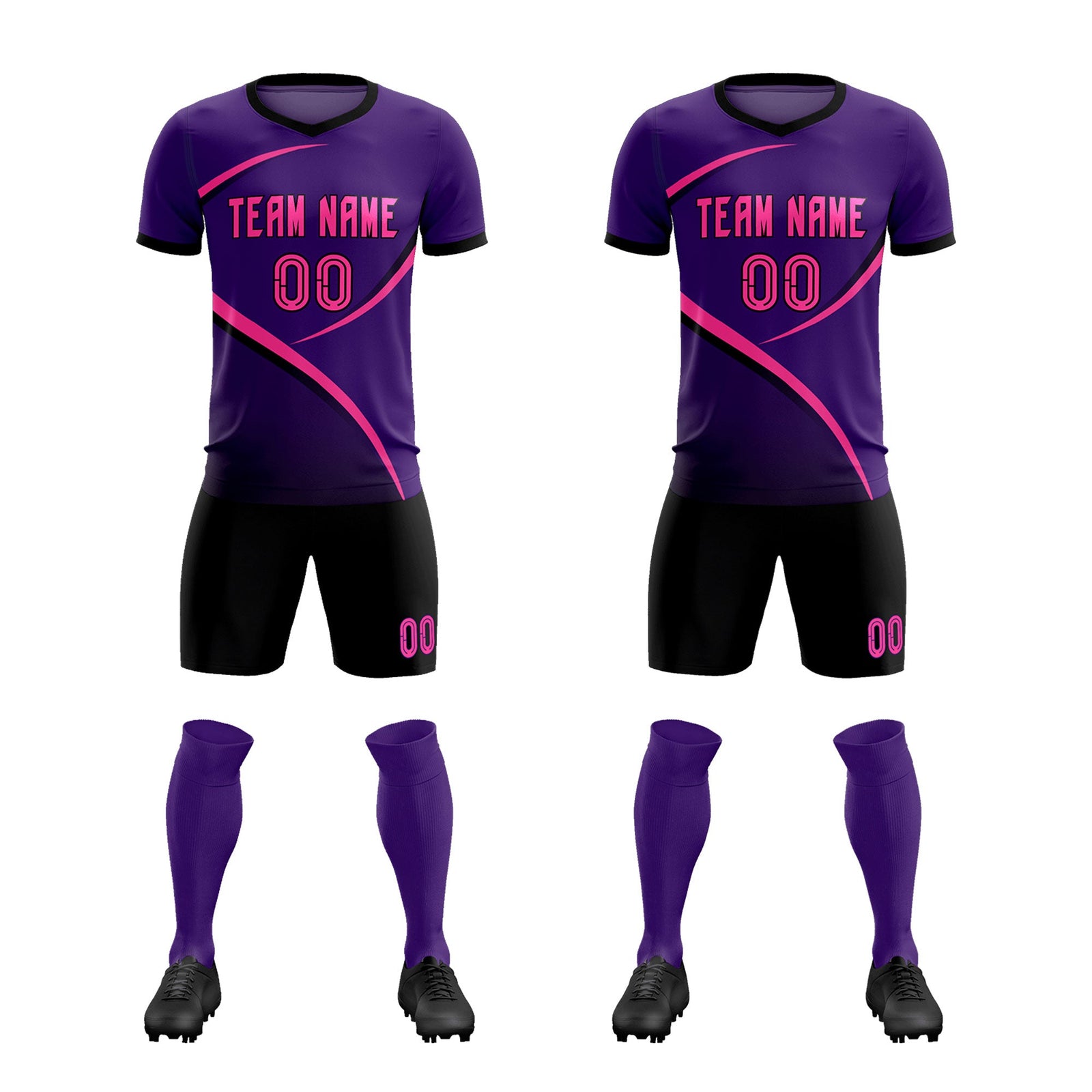Custom Purple Black Color Block Training Uniform For Men Soccer Sets Jersey