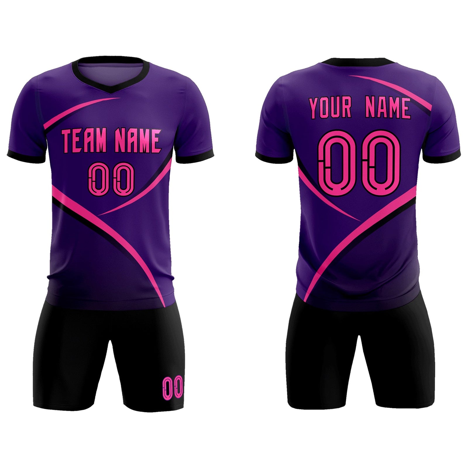 Custom Purple Black Color Block Training Uniform For Men Soccer Sets Jersey