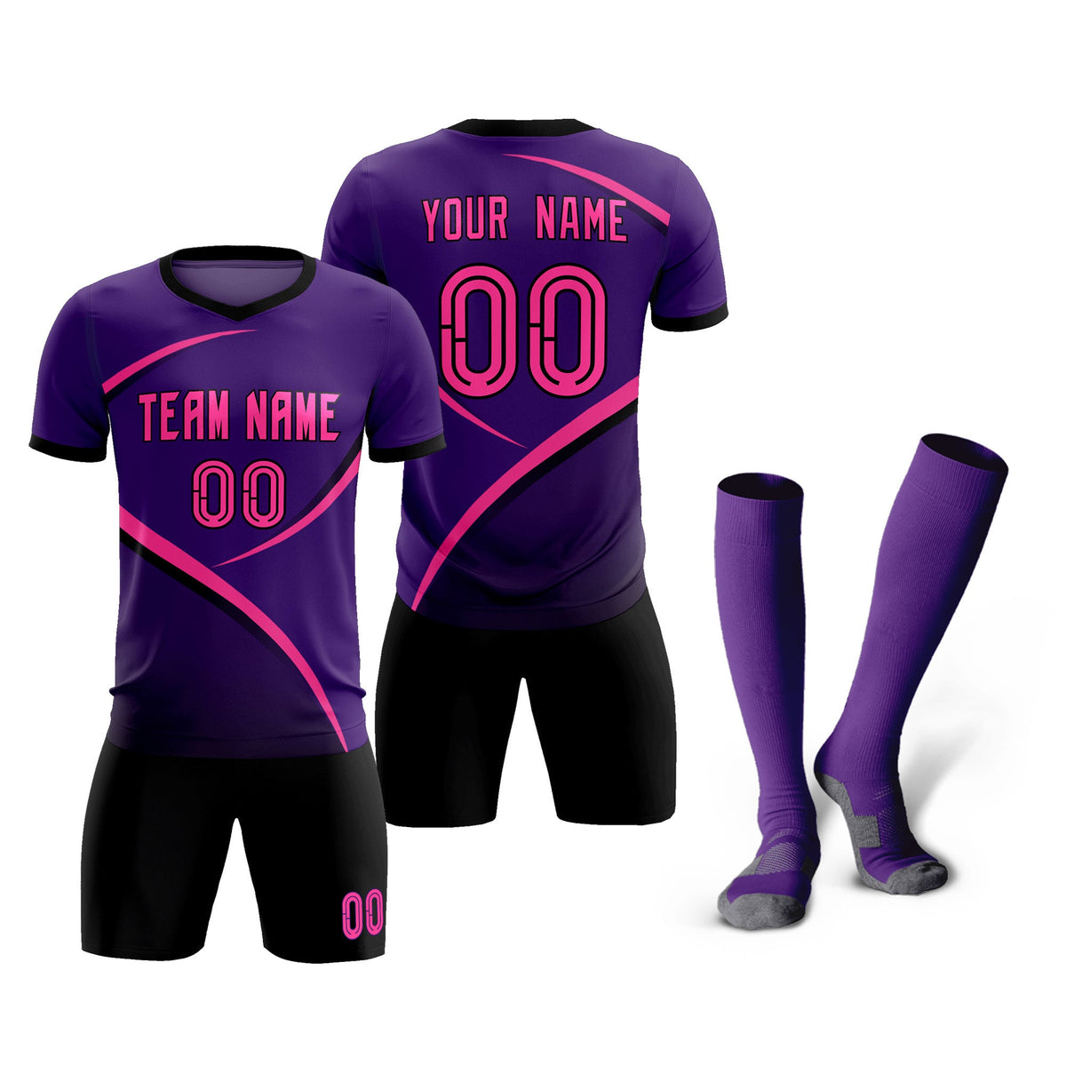 Custom Purple Black Color Block Training Uniform For Men Soccer Sets Jersey