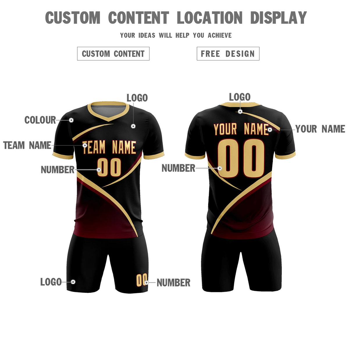 Custom Black Khaki Color Block Training Uniform For Men Soccer Sets Jersey