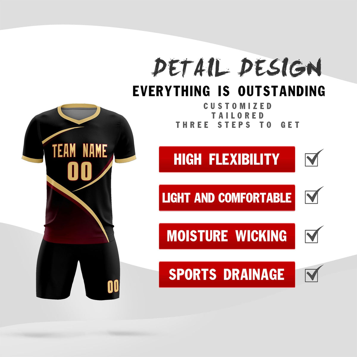 Custom Black Khaki Color Block Training Uniform For Men Soccer Sets Jersey