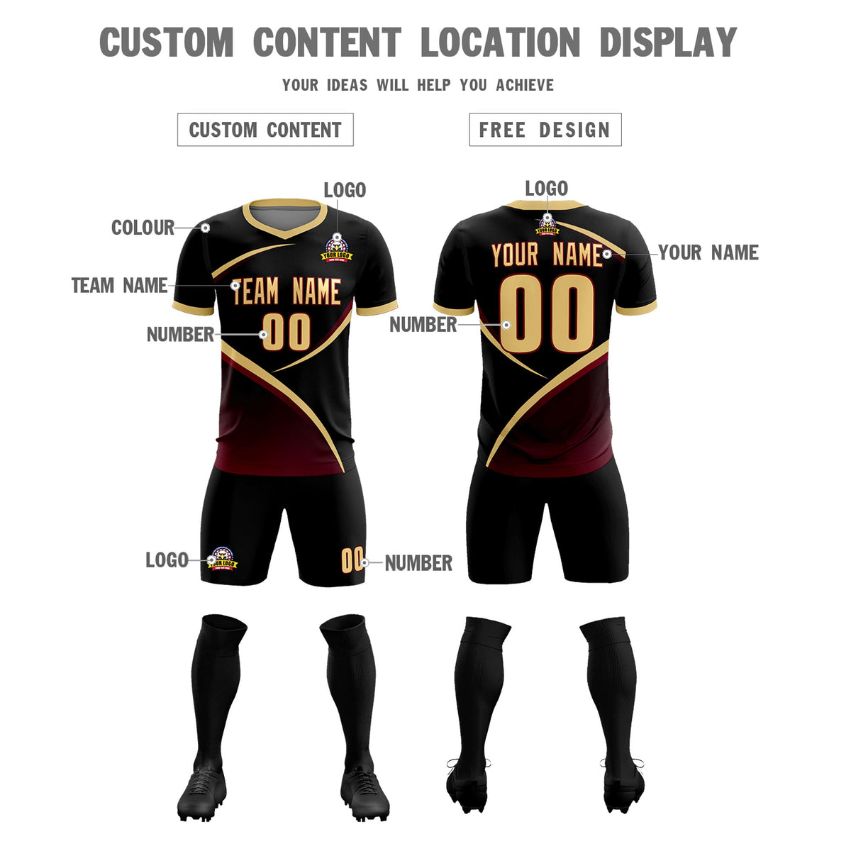 Custom Black Khaki Color Block Training Uniform For Men Soccer Sets Jersey