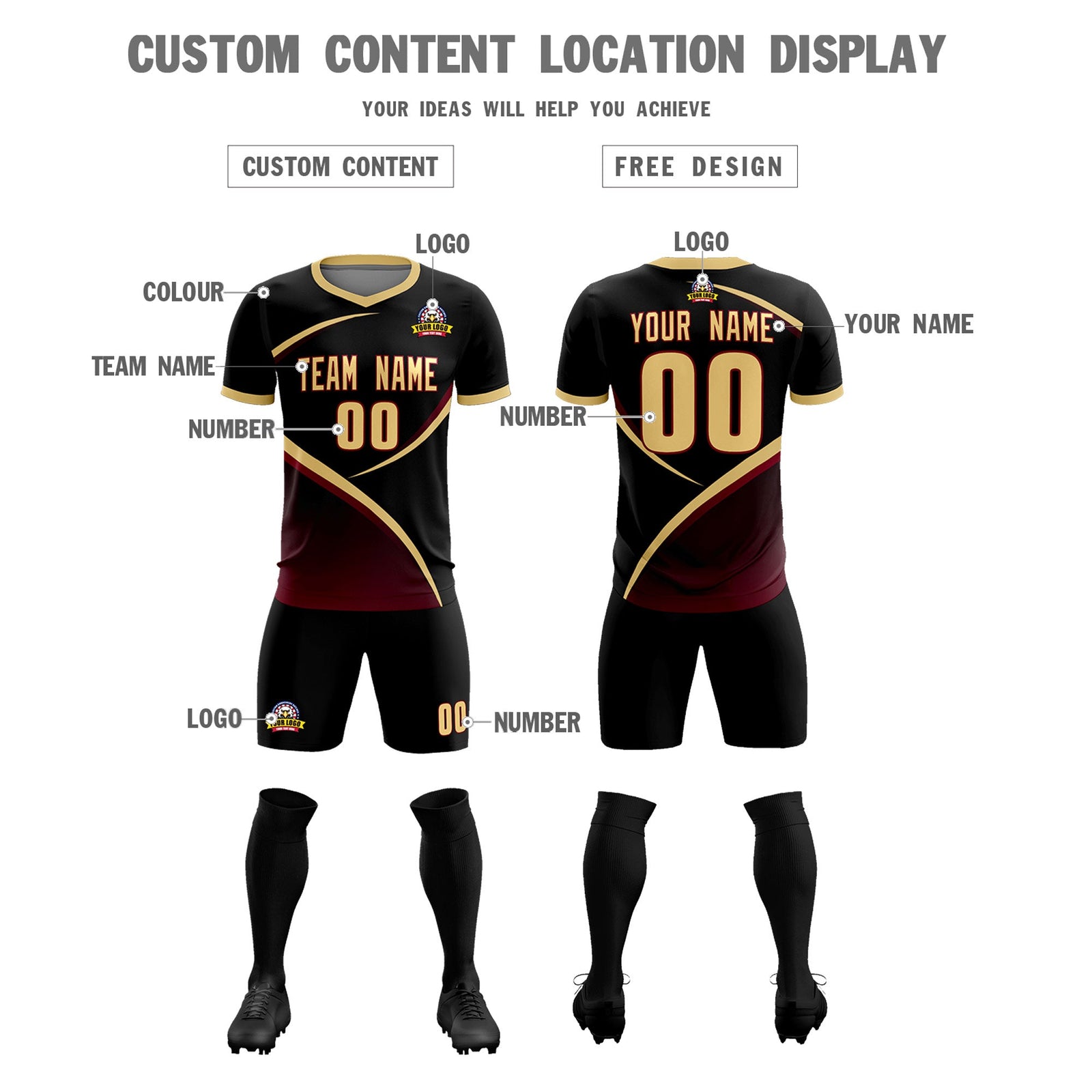 Custom Black Khaki Color Block Training Uniform For Men Soccer Sets Jersey