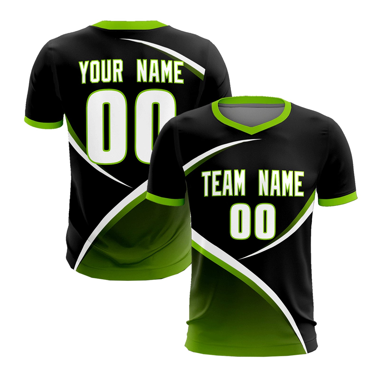 Custom Black Neon Green Color Block Training Uniform For Men Soccer Sets Jersey