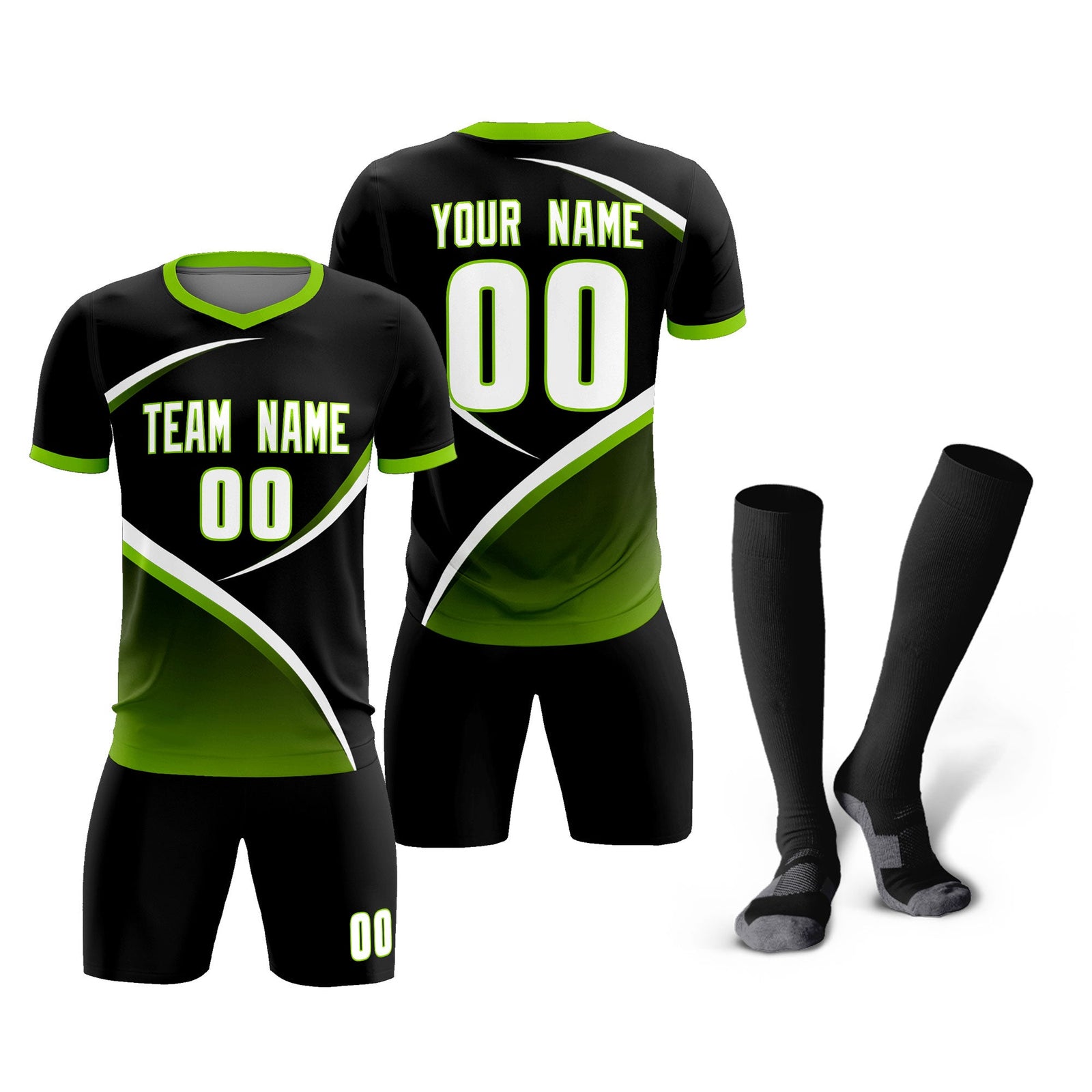 Custom Black Neon Green Color Block Training Uniform For Men Soccer Sets Jersey