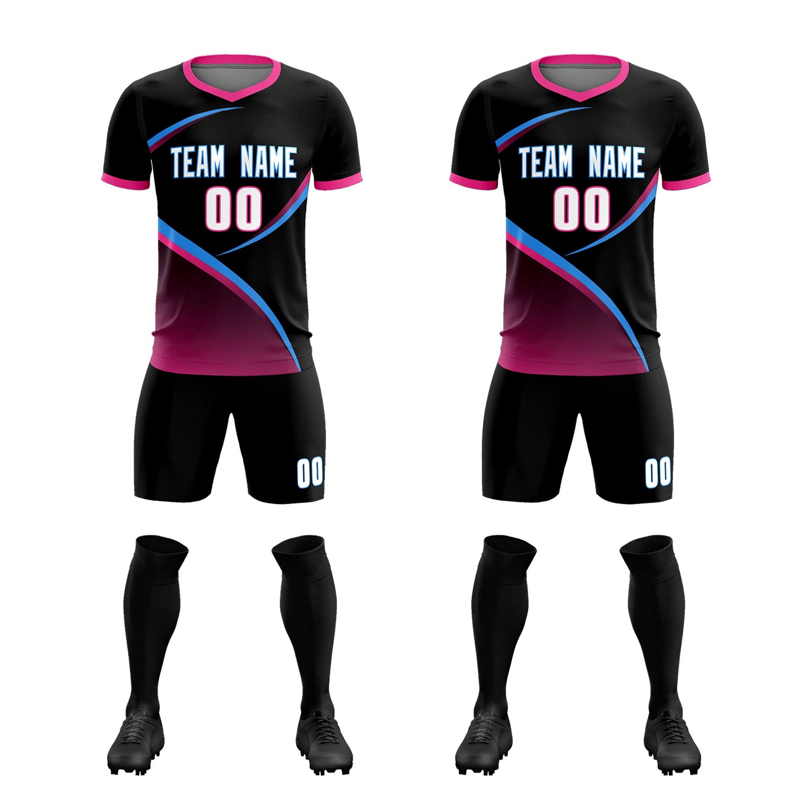 Custom Black Pink Color Block Training Uniform For Men Soccer Sets Jersey