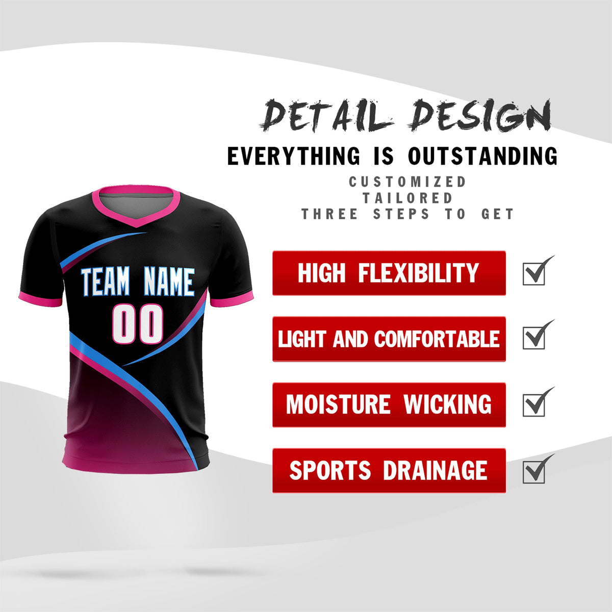 Custom Black Pink Color Block Training Uniform For Men Soccer Sets Jersey