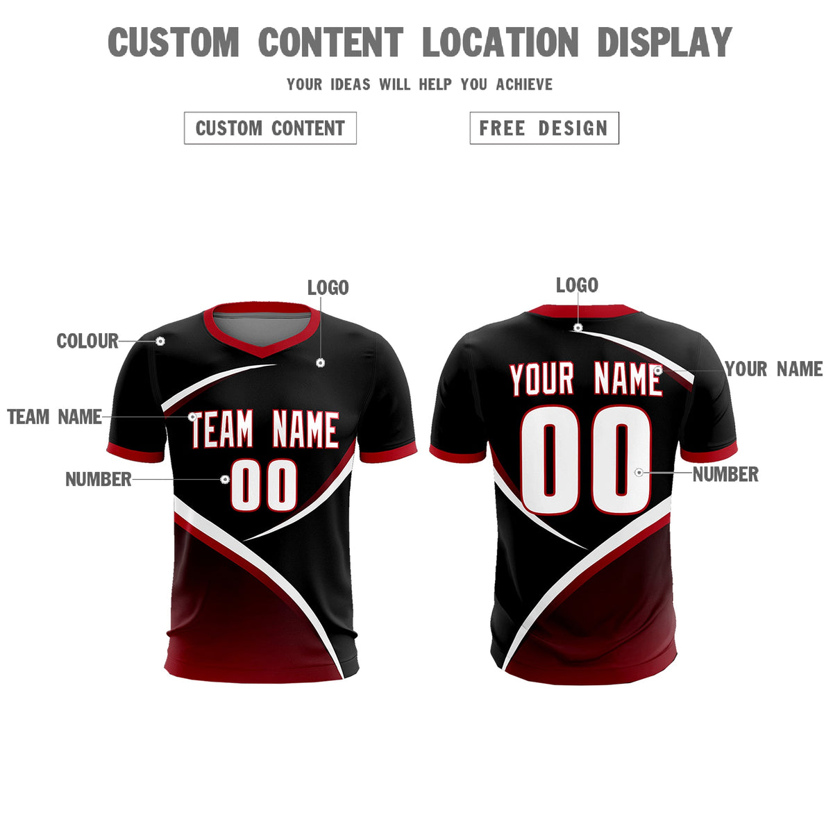 Custom Black Red Color Block Training Uniform For Men Soccer Sets Jersey