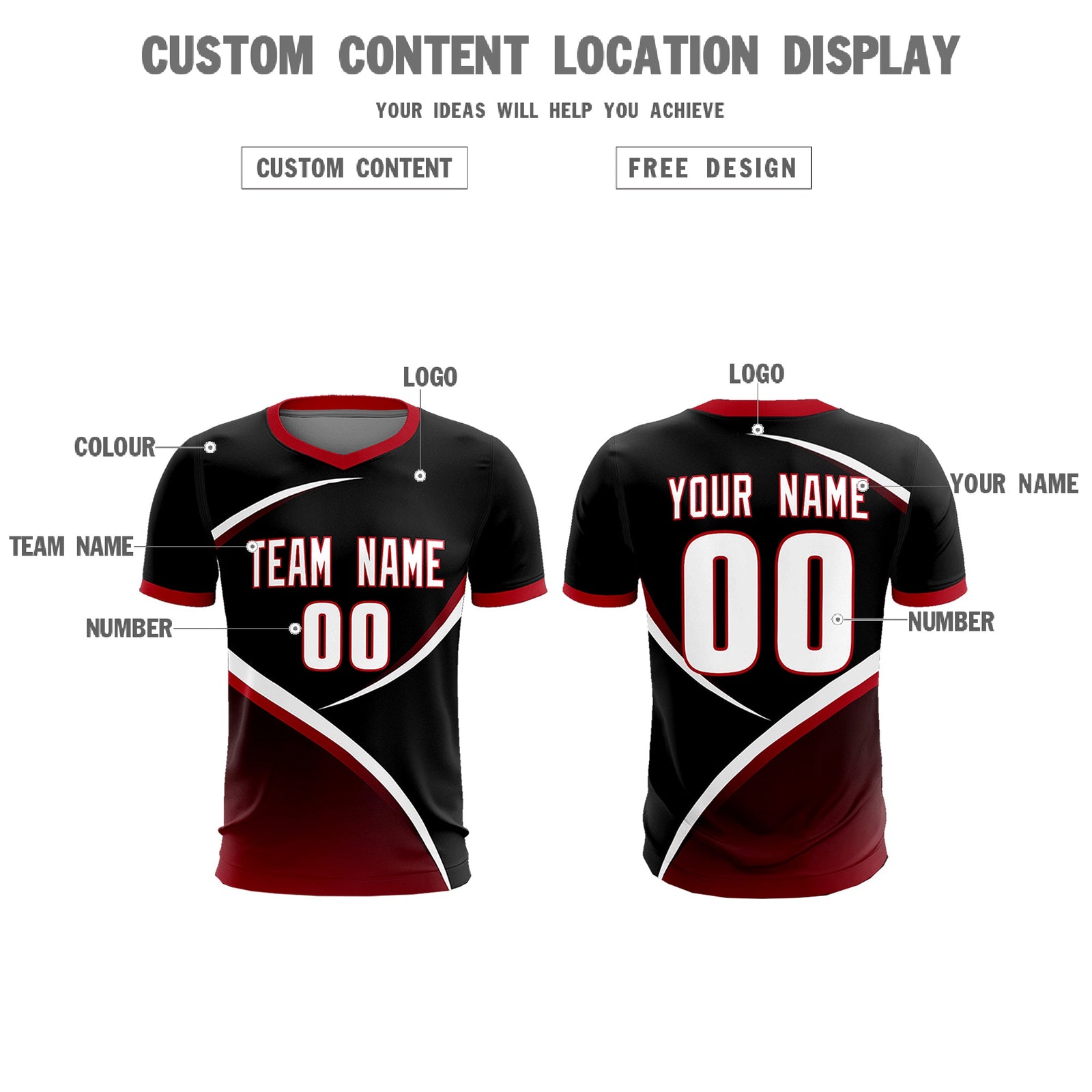 Custom Black Red Color Block Training Uniform For Men Soccer Sets Jersey